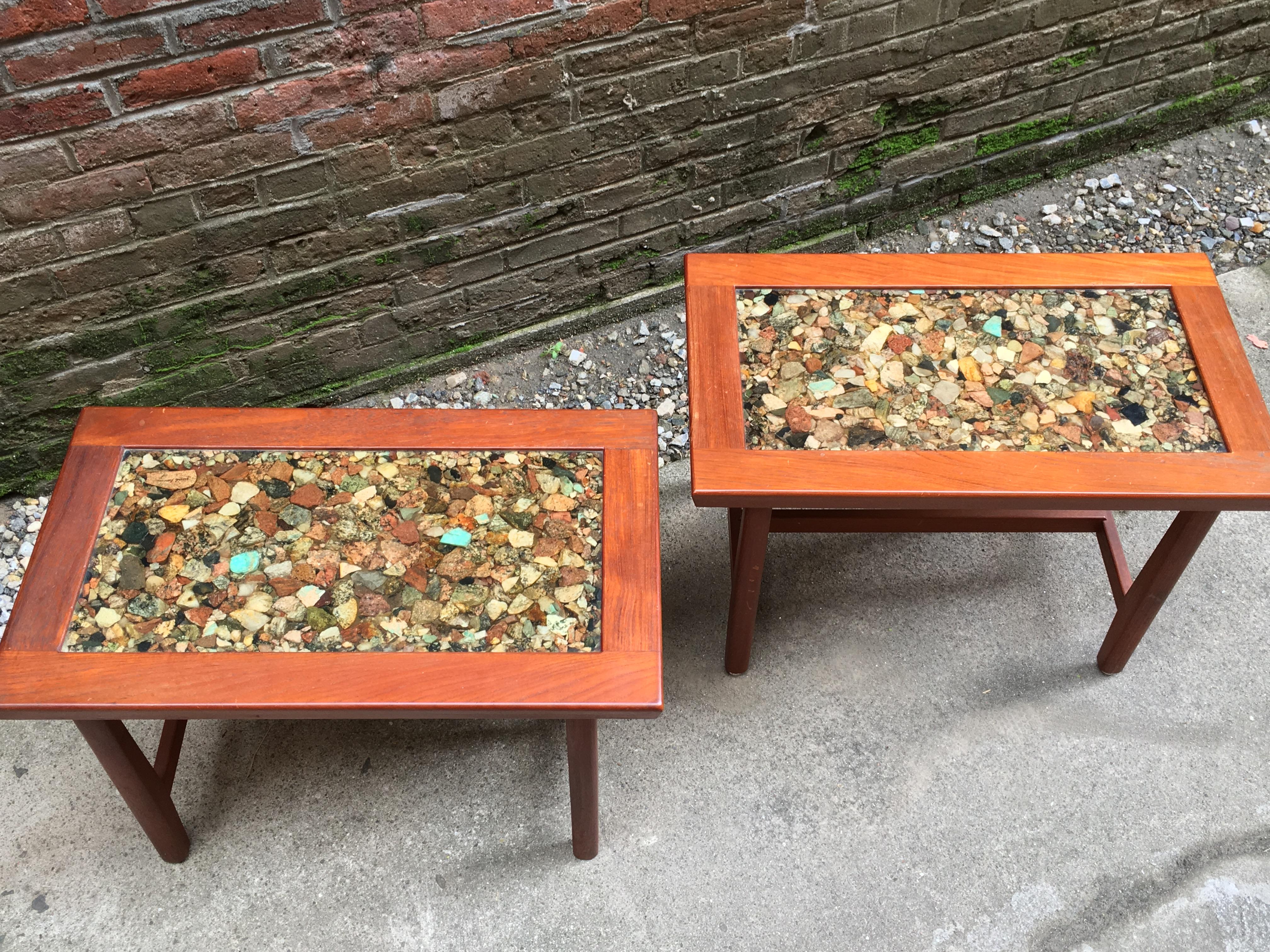 Mid-Century Modern 1960s Solid Teak and Rock Resin Specimen Tables Designed by Arvid Haerum