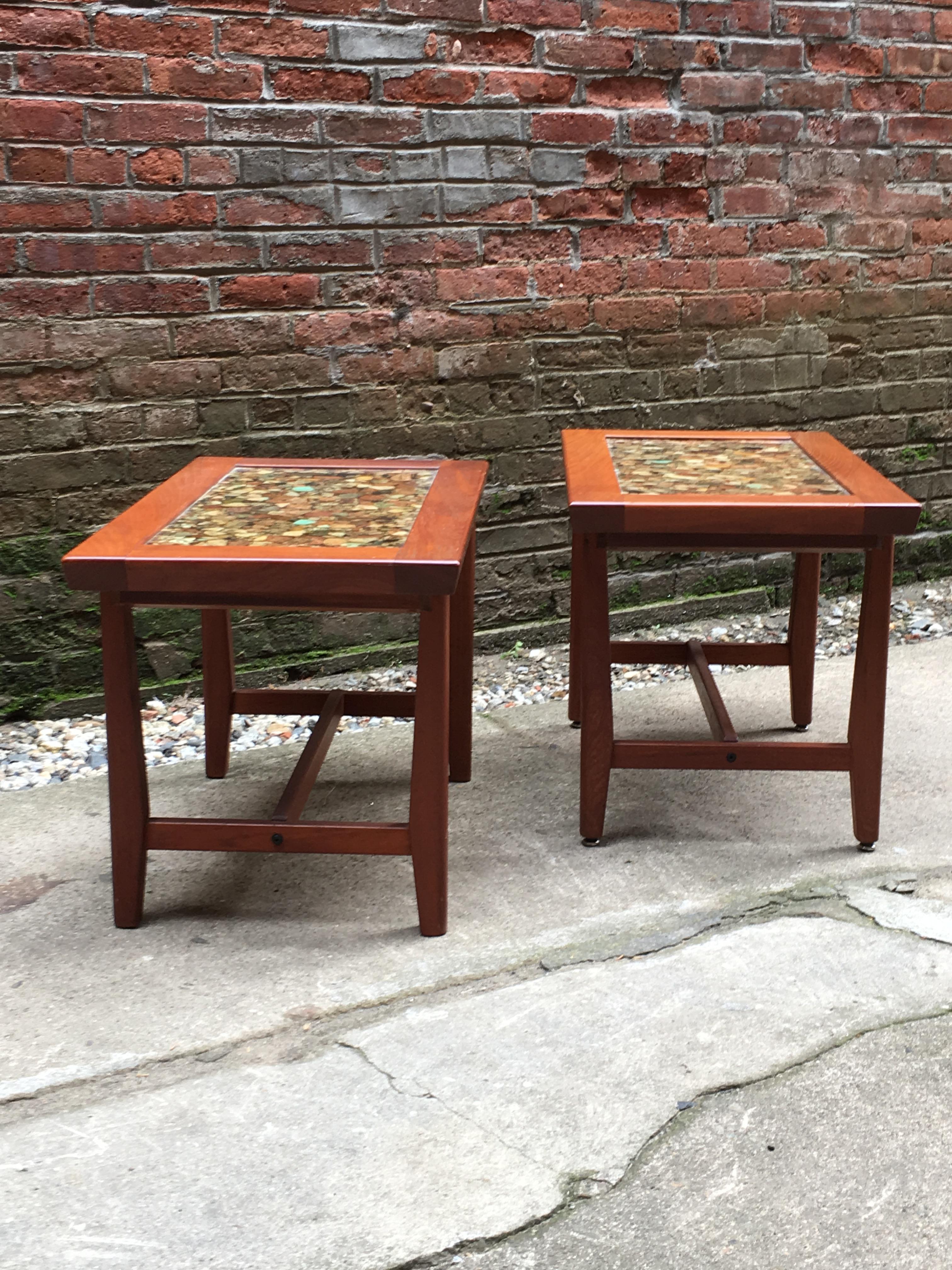 Unknown 1960s Solid Teak and Rock Resin Specimen Tables Designed by Arvid Haerum