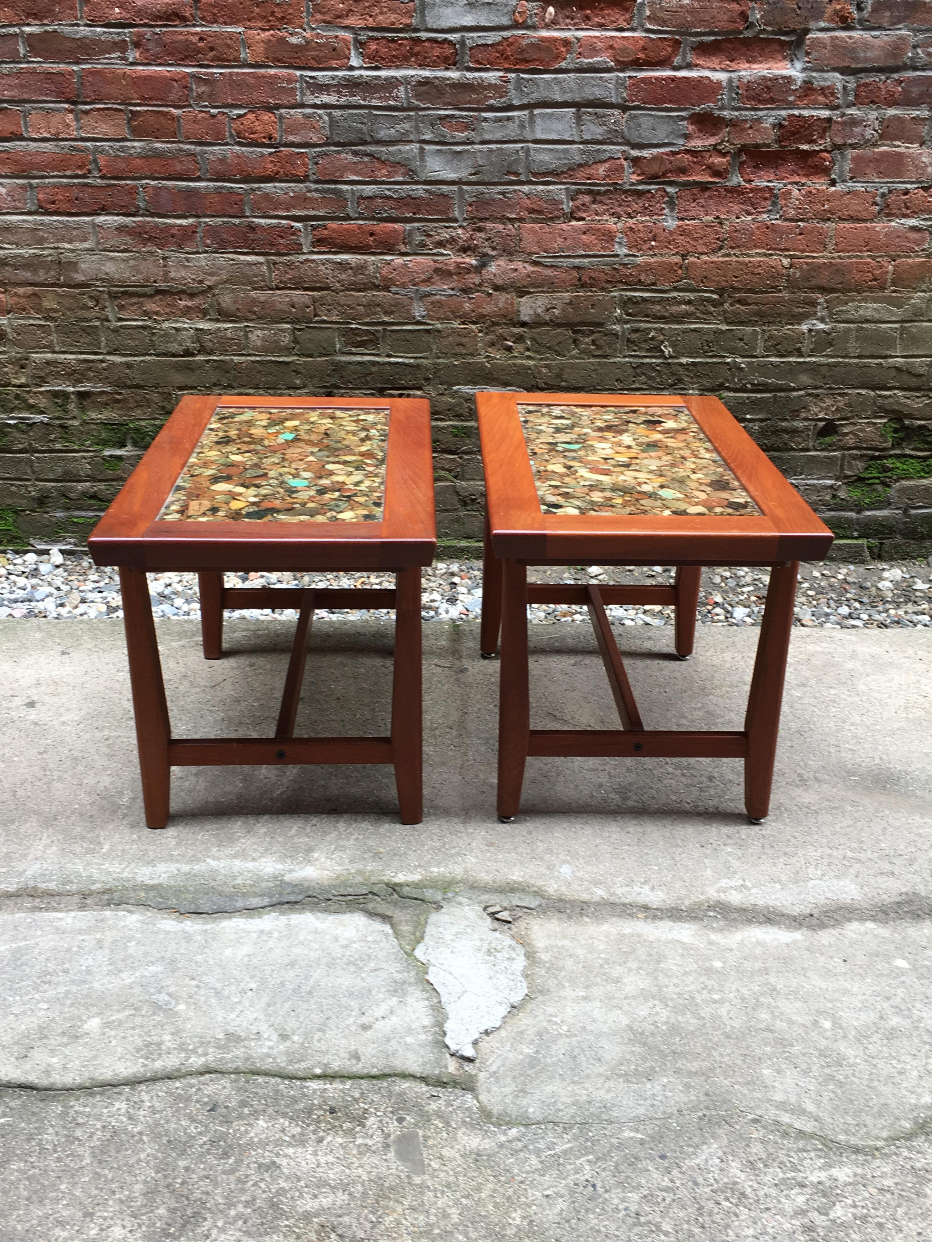 1960s Solid Teak and Rock Resin Specimen Tables Designed by Arvid Haerum In Good Condition In Garnerville, NY
