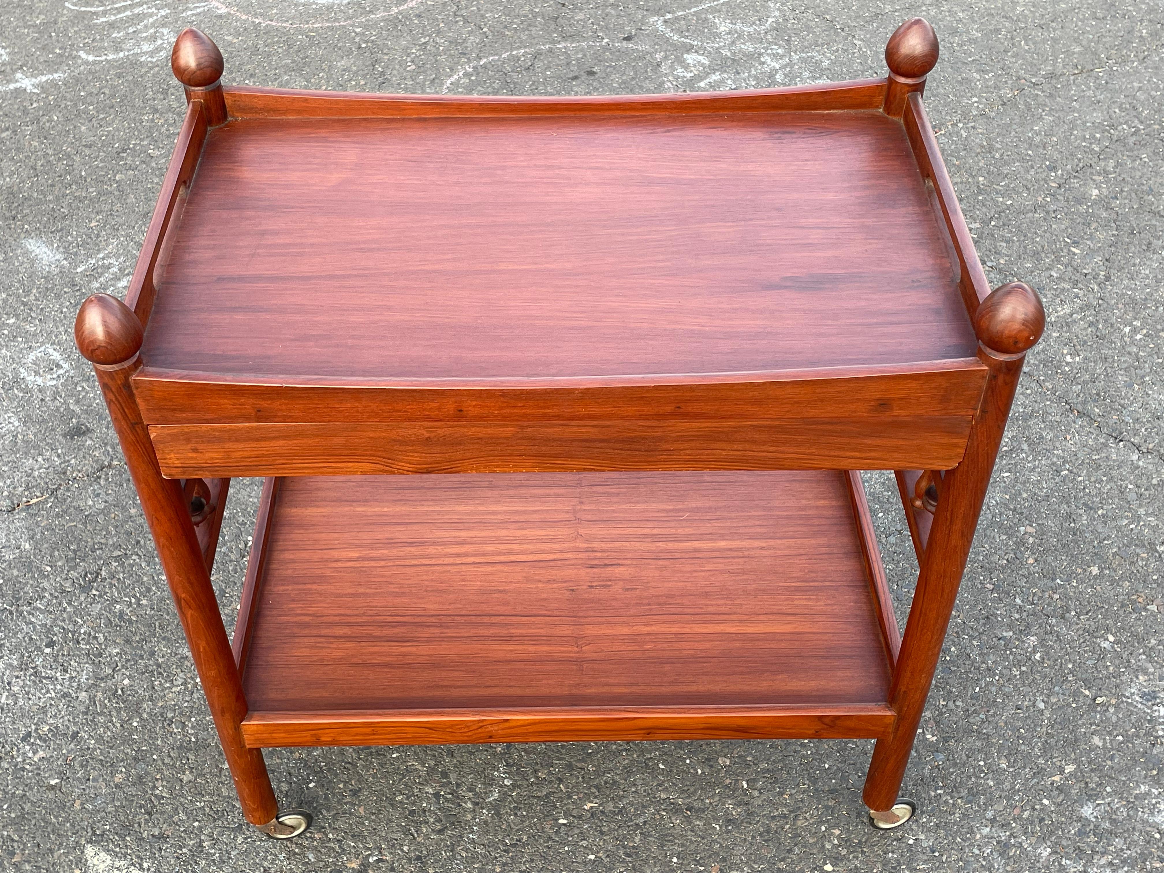 1960s Solid Teak Unique Bar Cart with Storage In Good Condition In Bensalem, PA
