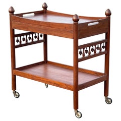 1960s Solid Teak Unique Bar Cart with Storage
