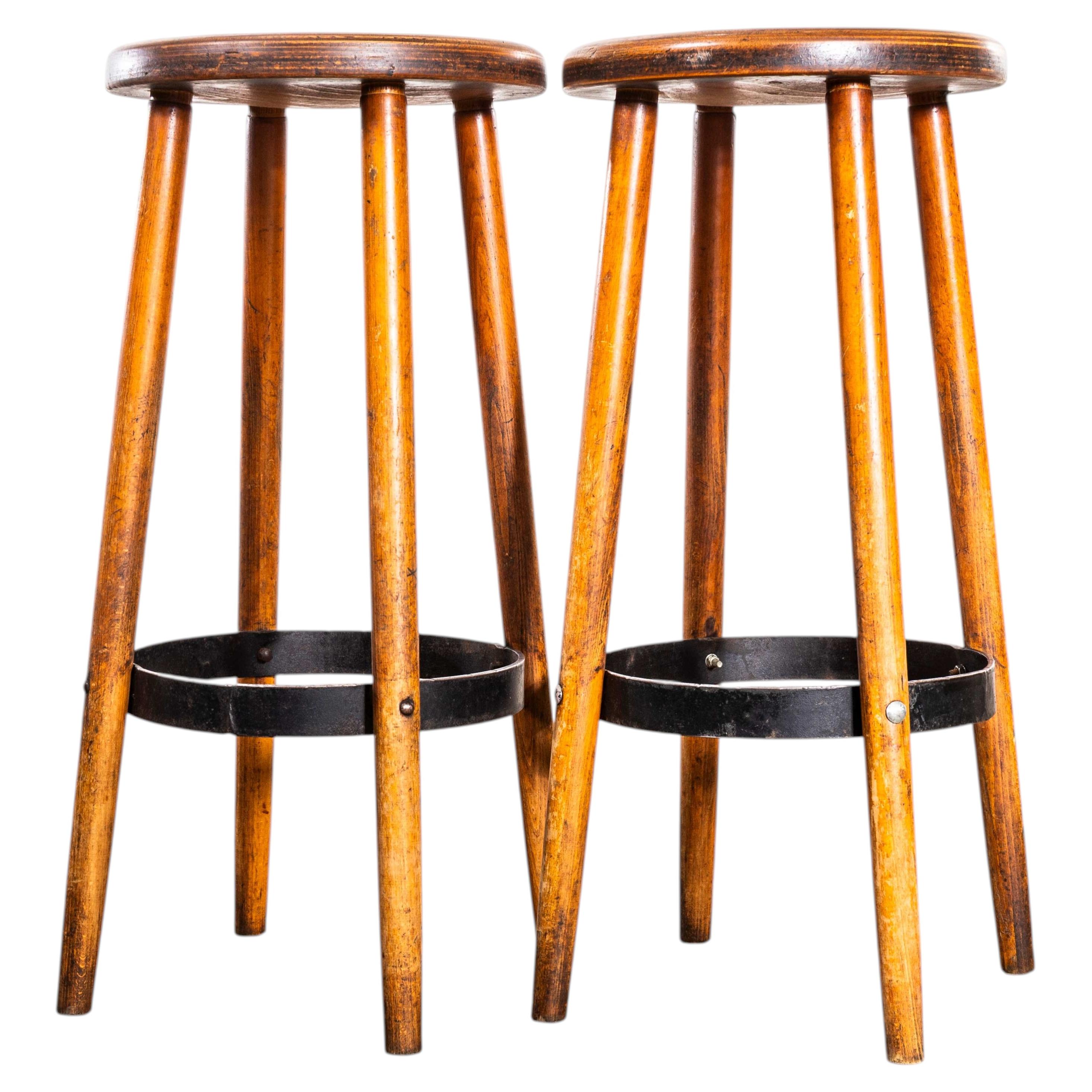 1960's Solid Top Metal Ring Bar Stools - Pair For Sale