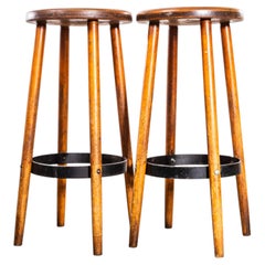 1960's Solid Top Metal Ring Bar Stools - Pair