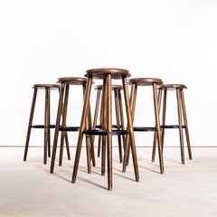 1960's Solid Top Metal Ring Bar Stools - Set Of Six