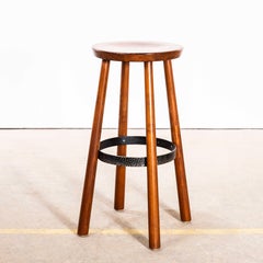 1960's Solid Top Metal Ring Dark Bar Stools