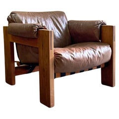 1960s Solid Walnut and Leather Lounge Chair by Paul Arno