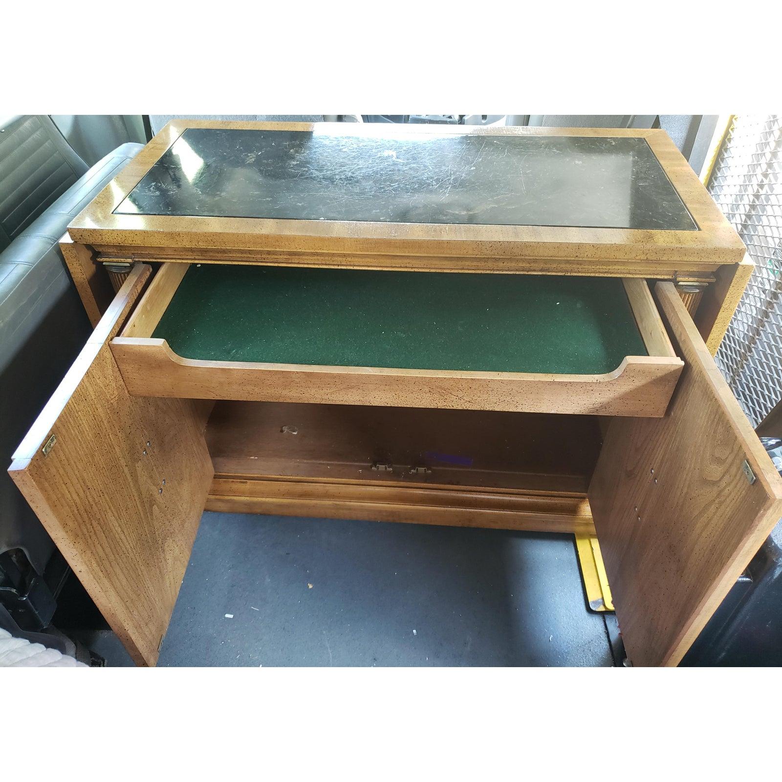 Laiton 1960s Solid Wheeled Walnut Flip Top Server Bar Cabinet en vente