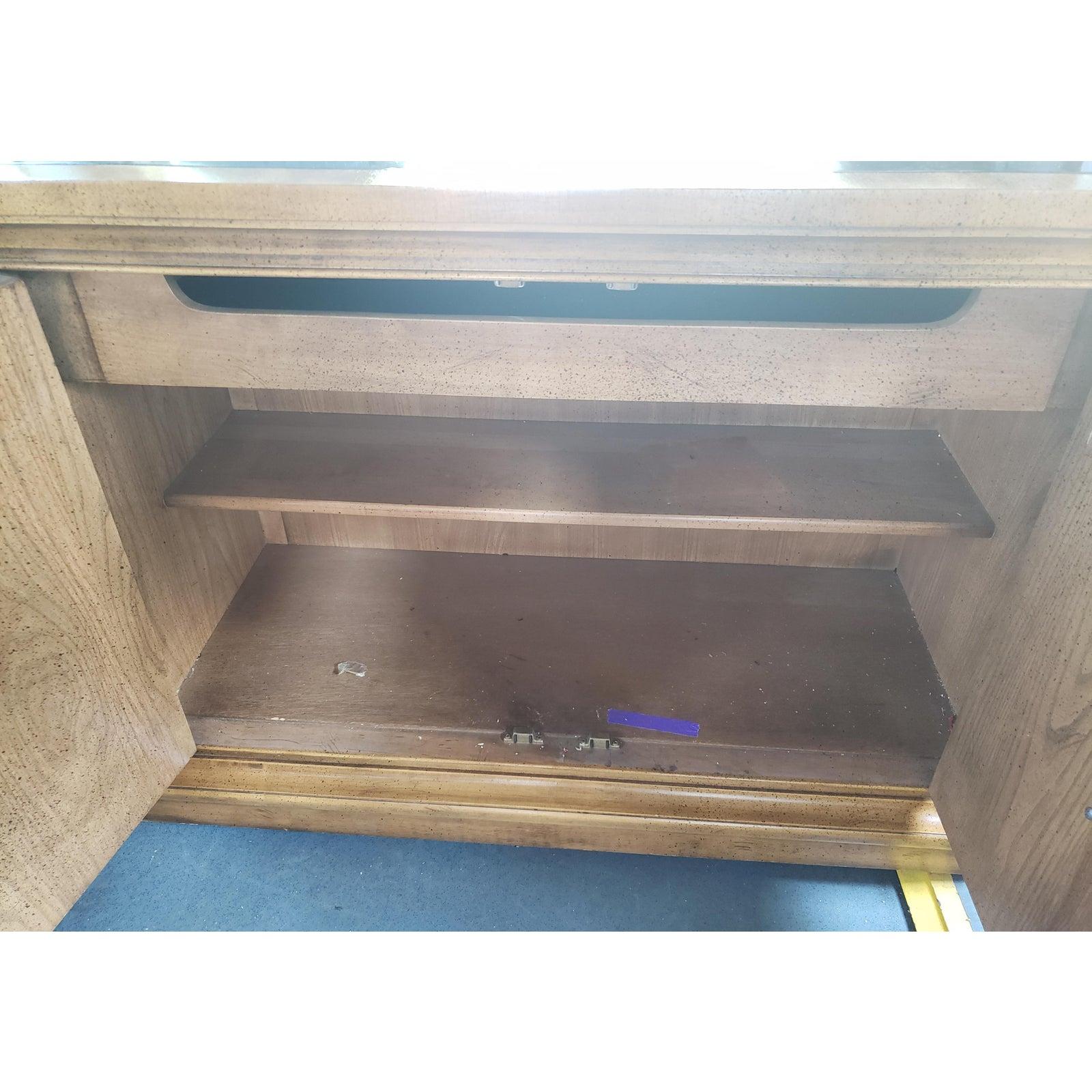 1960s Solid Wheeled Walnut Flip Top Server Bar Cabinet In Good Condition For Sale In Germantown, MD