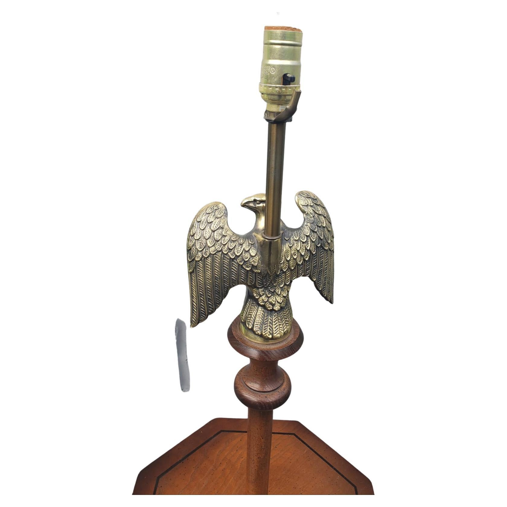 American 1960s Solid Wood and Bronze Eagle Mounted Floor Lamp Table For Sale