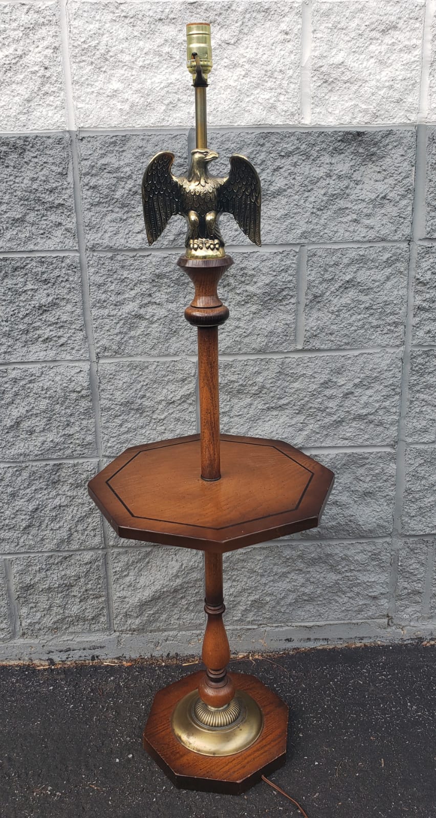 Metalwork 1960s Solid Wood and Bronze Eagle Mounted Floor Lamp Table For Sale