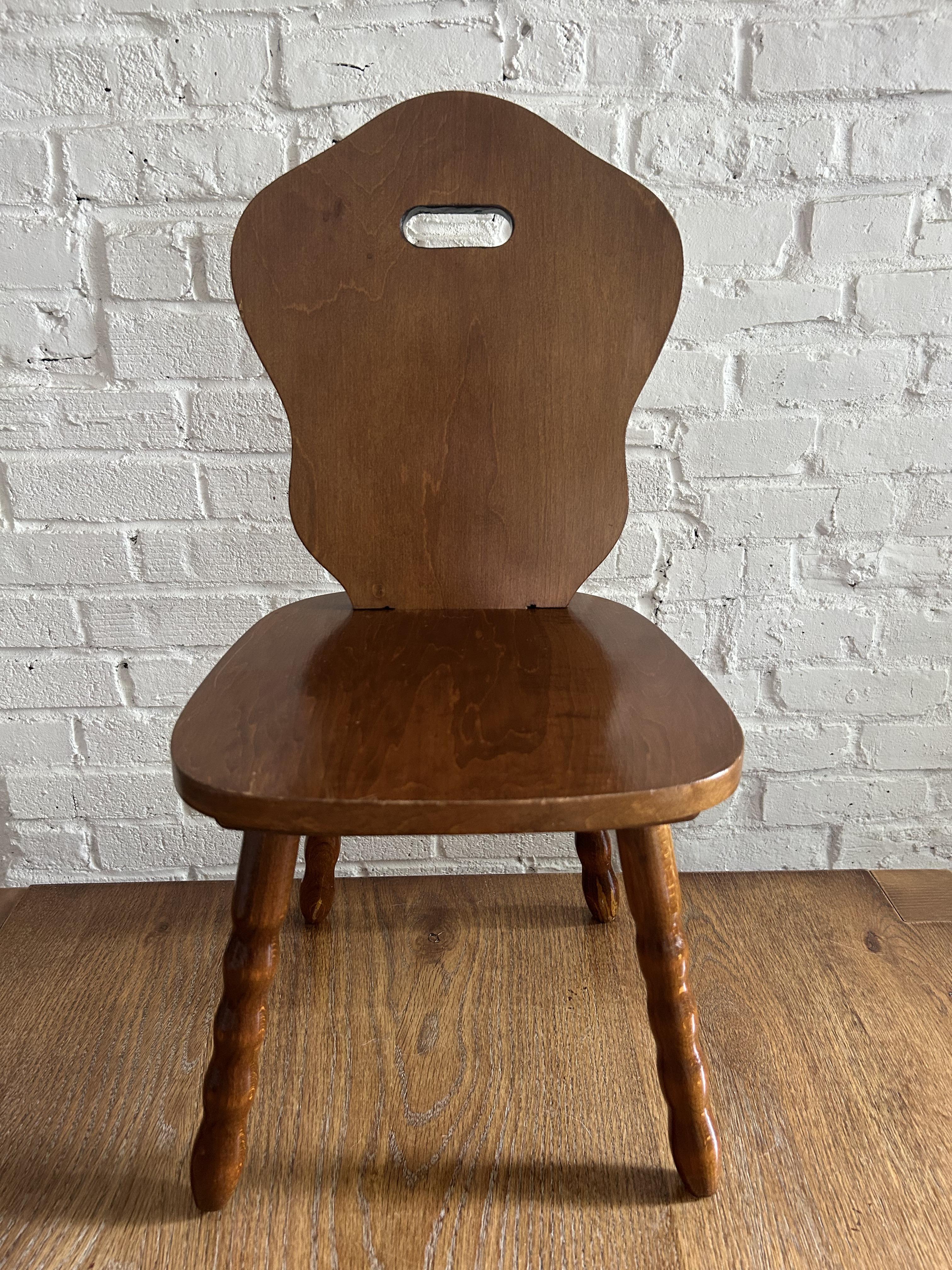 Rustic 1960s Solid Wood Decorative Stool / Children's Chair, Made in Romania