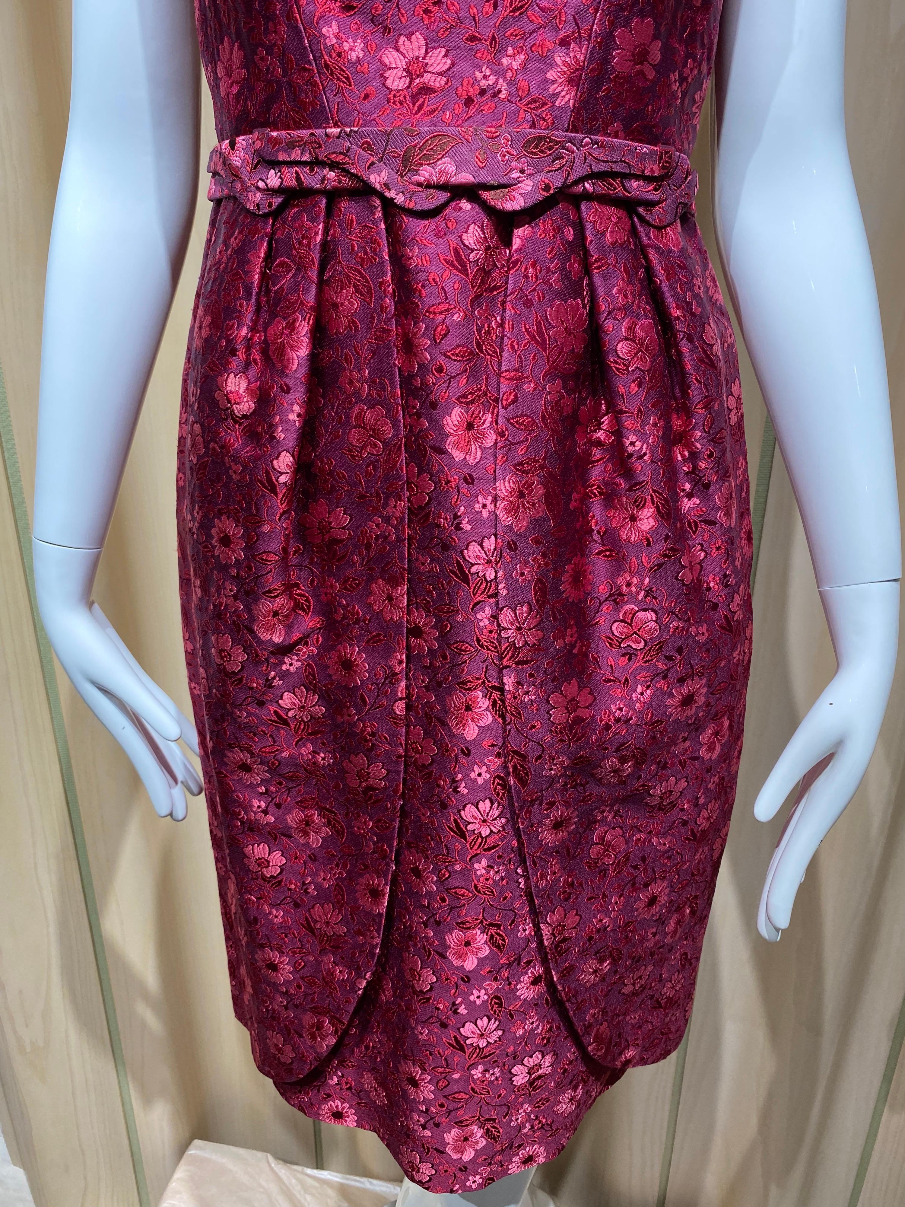 1960s Sophie of Saks Red Burgundy Brocade Dress and Jacket  For Sale 1