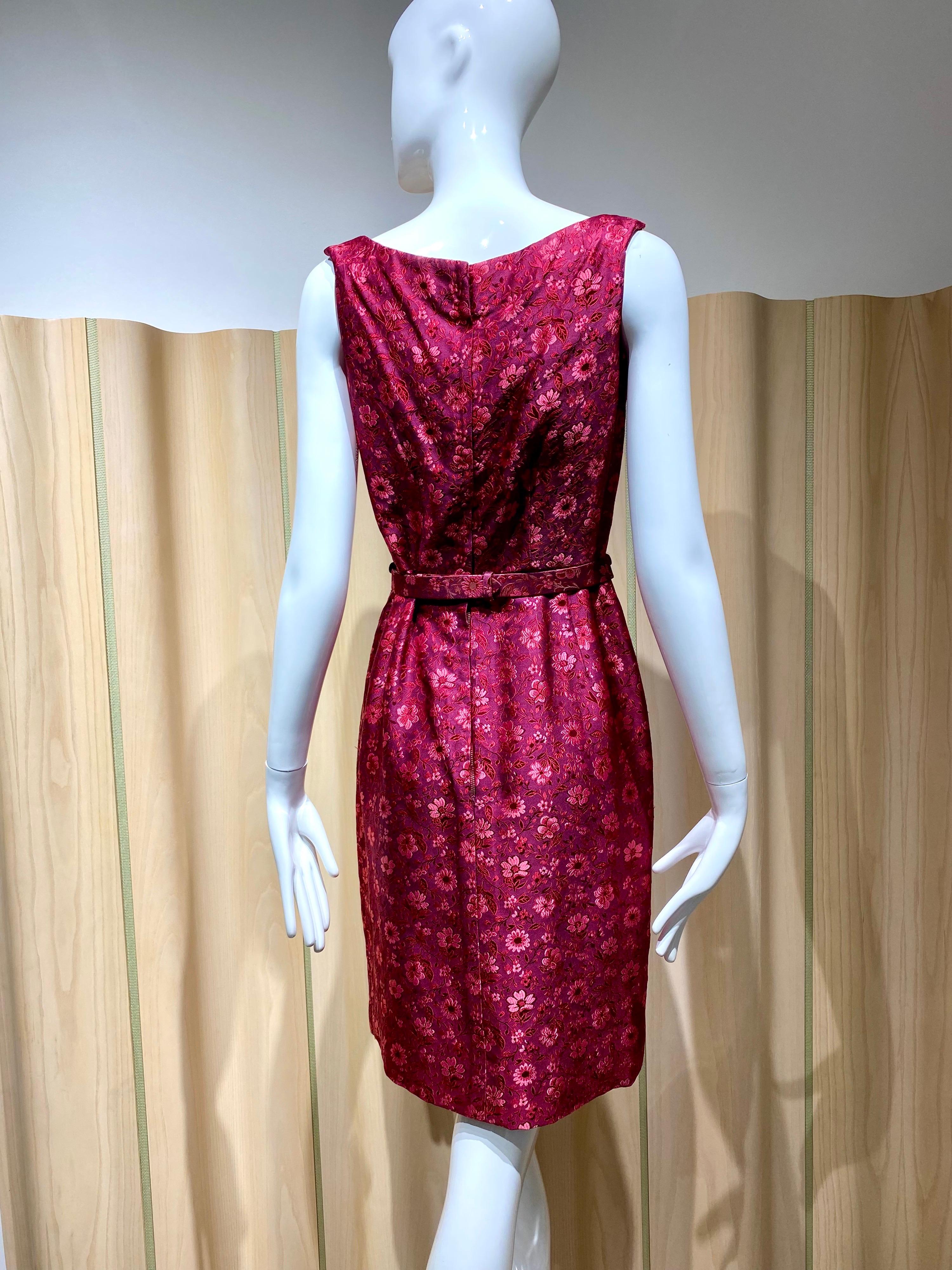 1960s Sophie of Saks Red Burgundy Brocade Dress and Jacket  For Sale 2