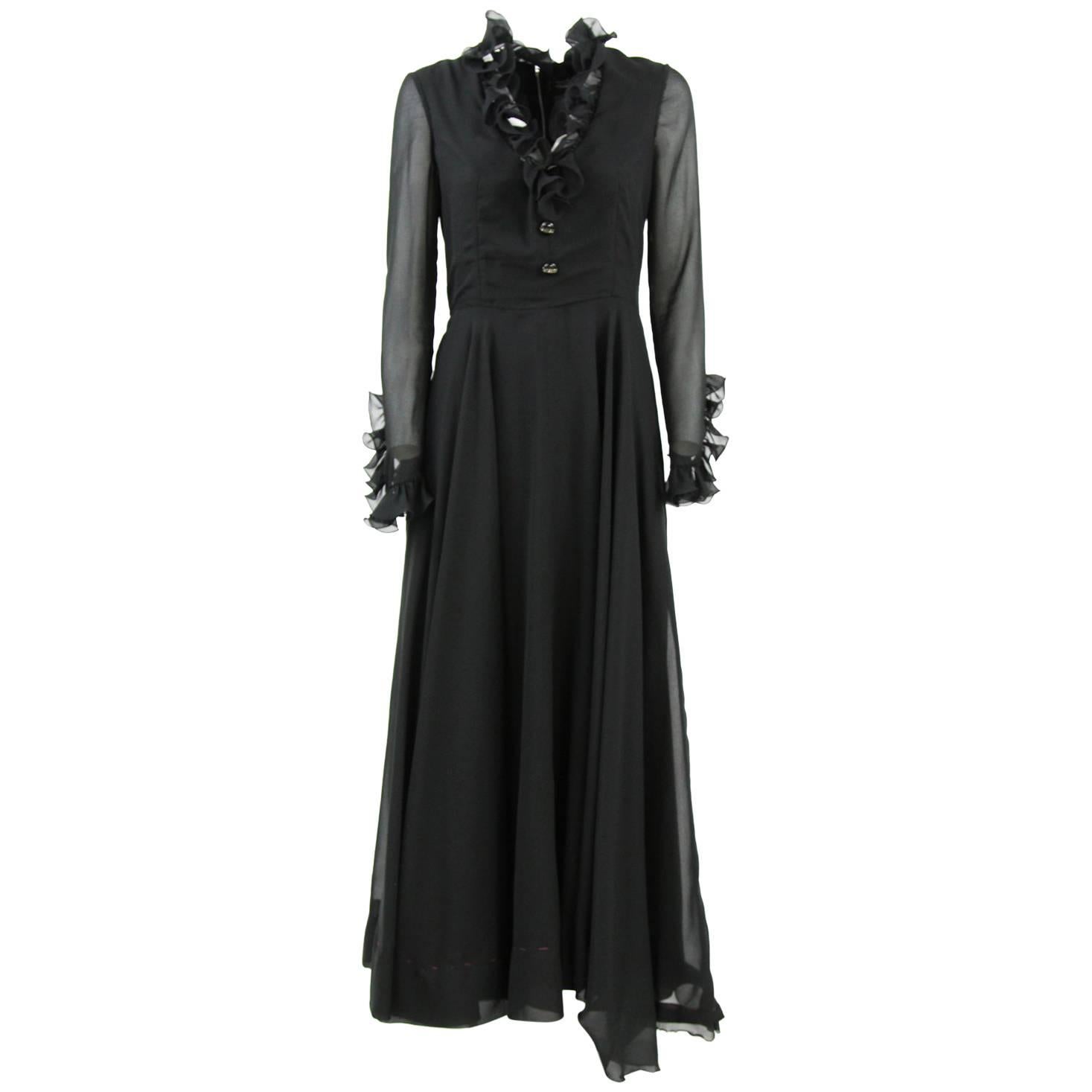 1960s Sorelle Fontana Black High-Fashion Silk Long Dress