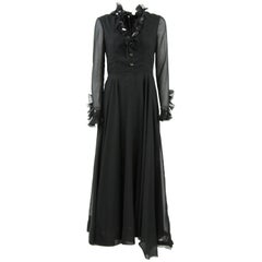 1960s Sorelle Fontana black long silk dress with ruched details 