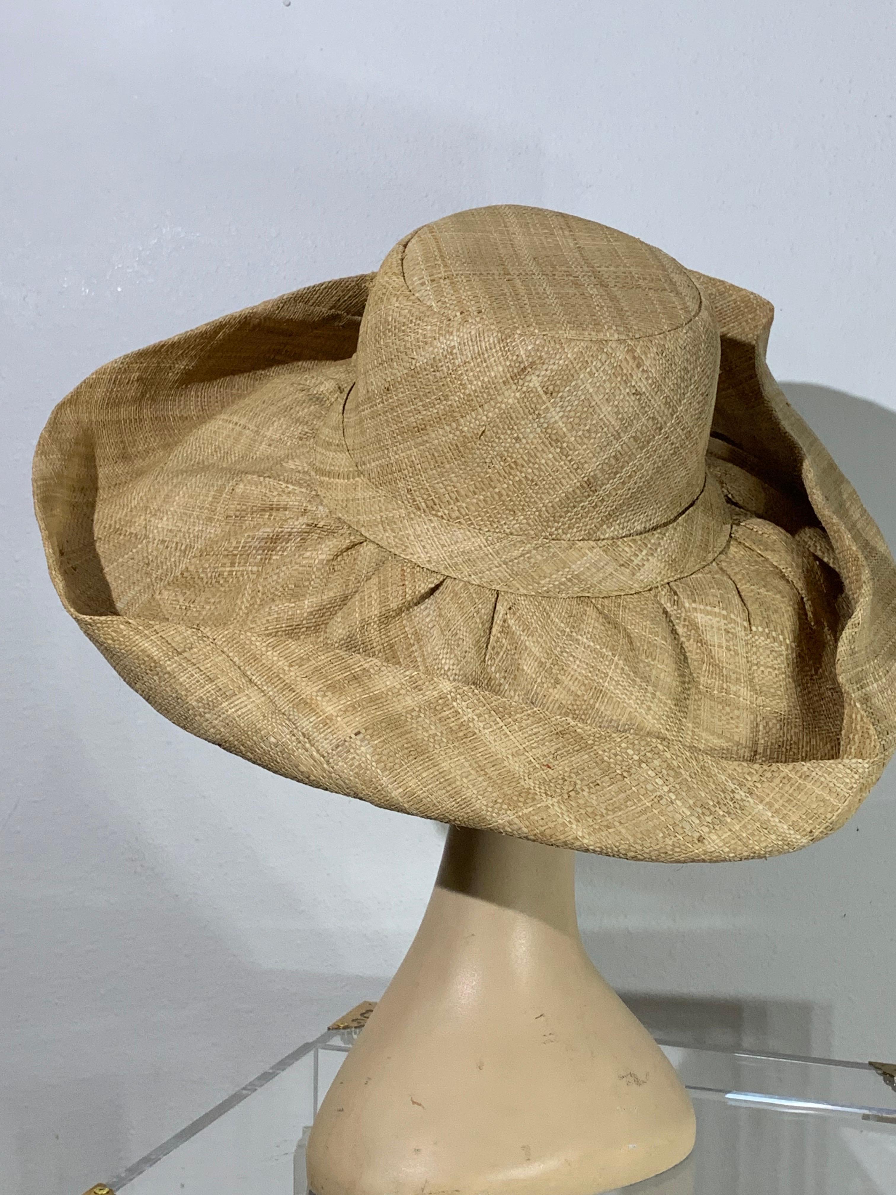 1960s Souvenir Embroidered Raffia Bucket Bag w/ Coordinating Straw Sun Hat 10