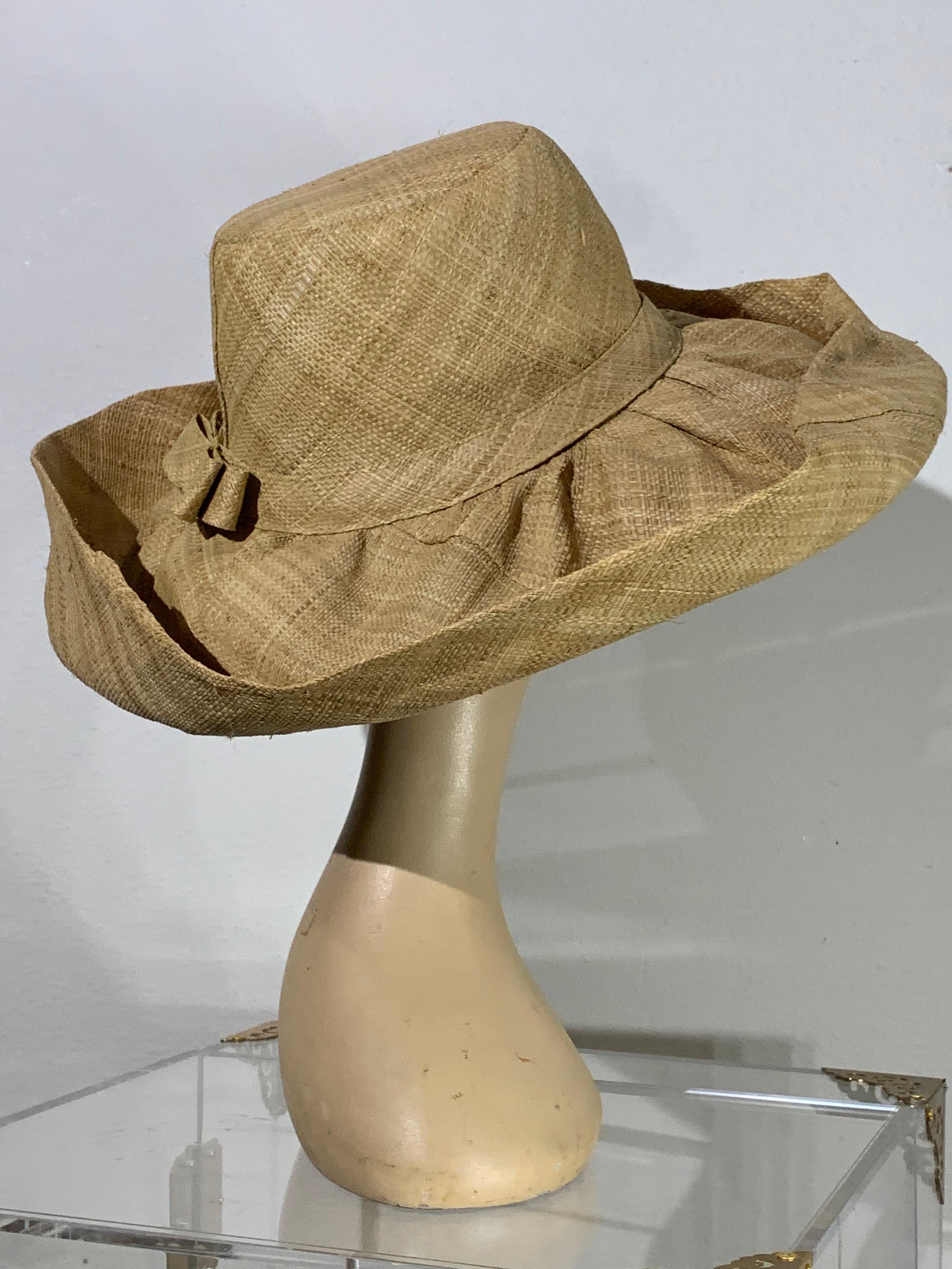 1960s Souvenir Embroidered Raffia Bucket Bag w/ Coordinating Straw Sun Hat 11