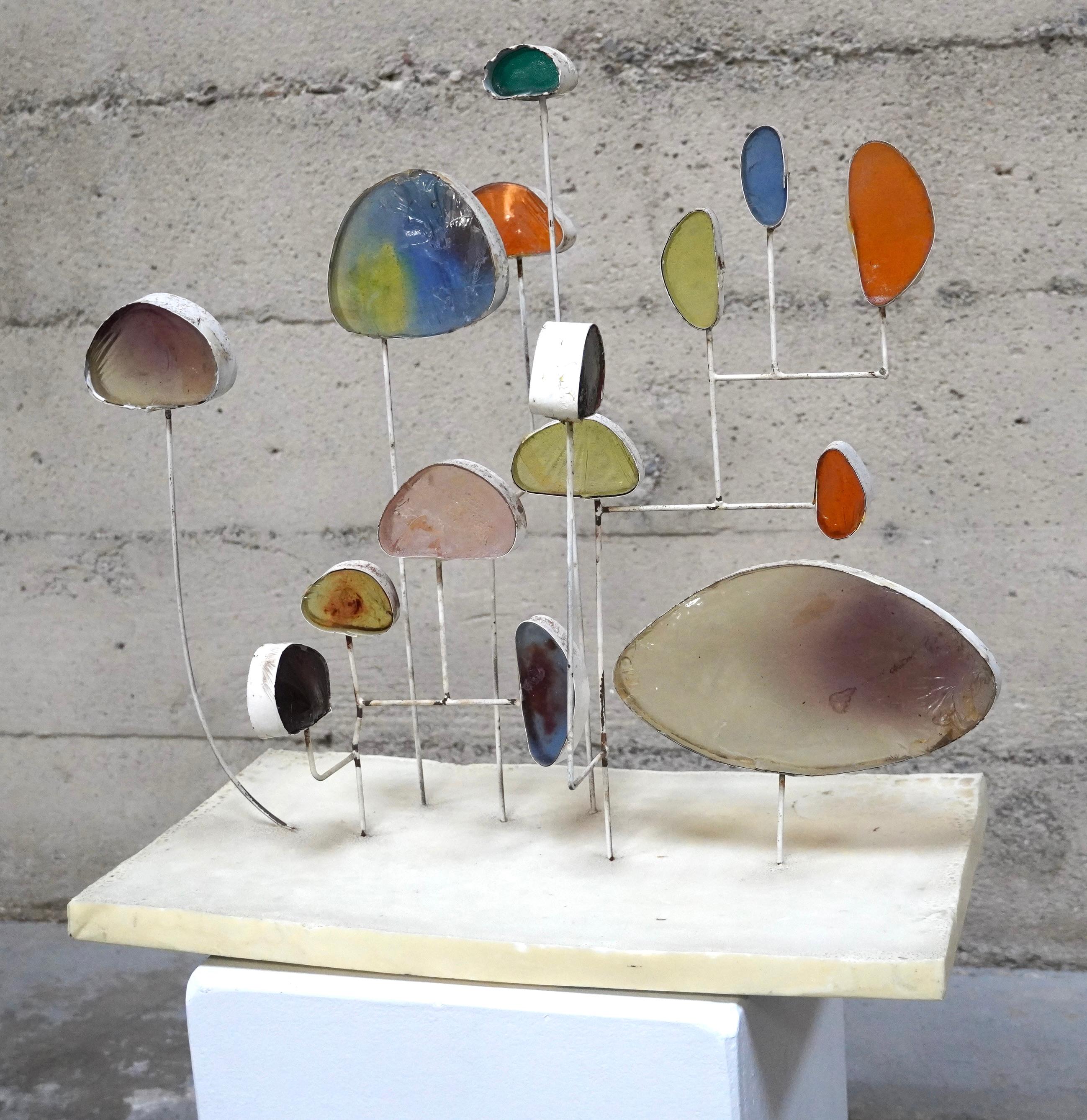 Hand-Crafted 1960s Space Age Abstract Sculpture in Resin and Metal For Sale