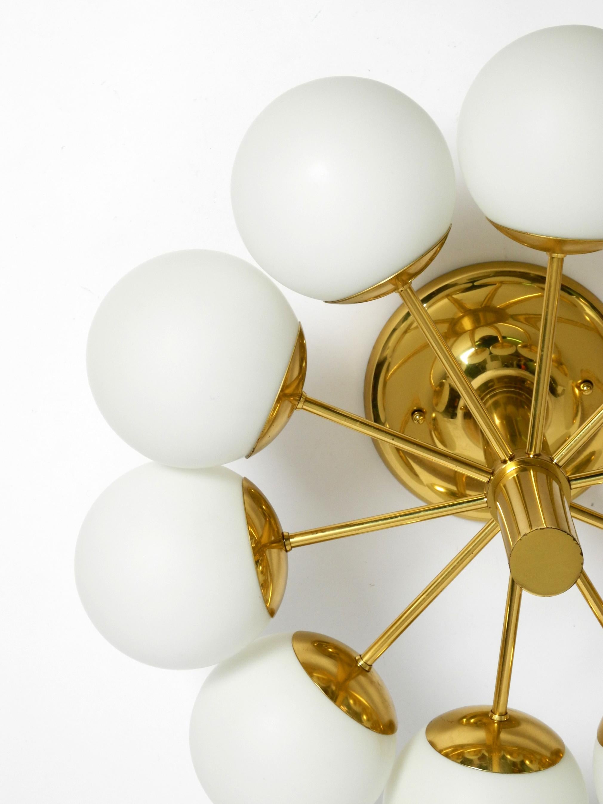 1960s Space Age brass ceiling lamp with 10 glass balls by Kaiser Leuchten For Sale 6
