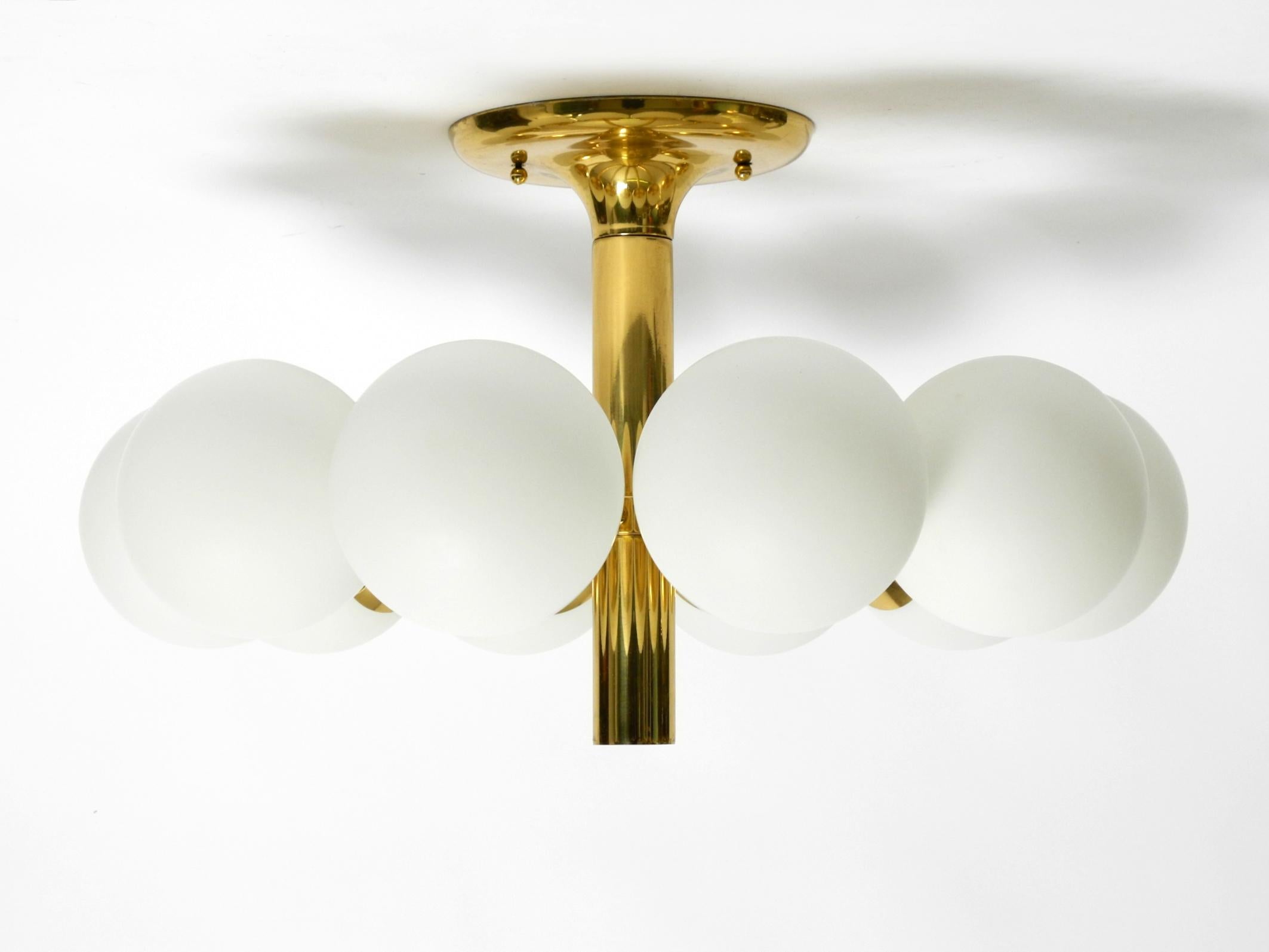 1960s Space Age brass ceiling lamp with 10 glass balls by Kaiser Leuchten For Sale 7