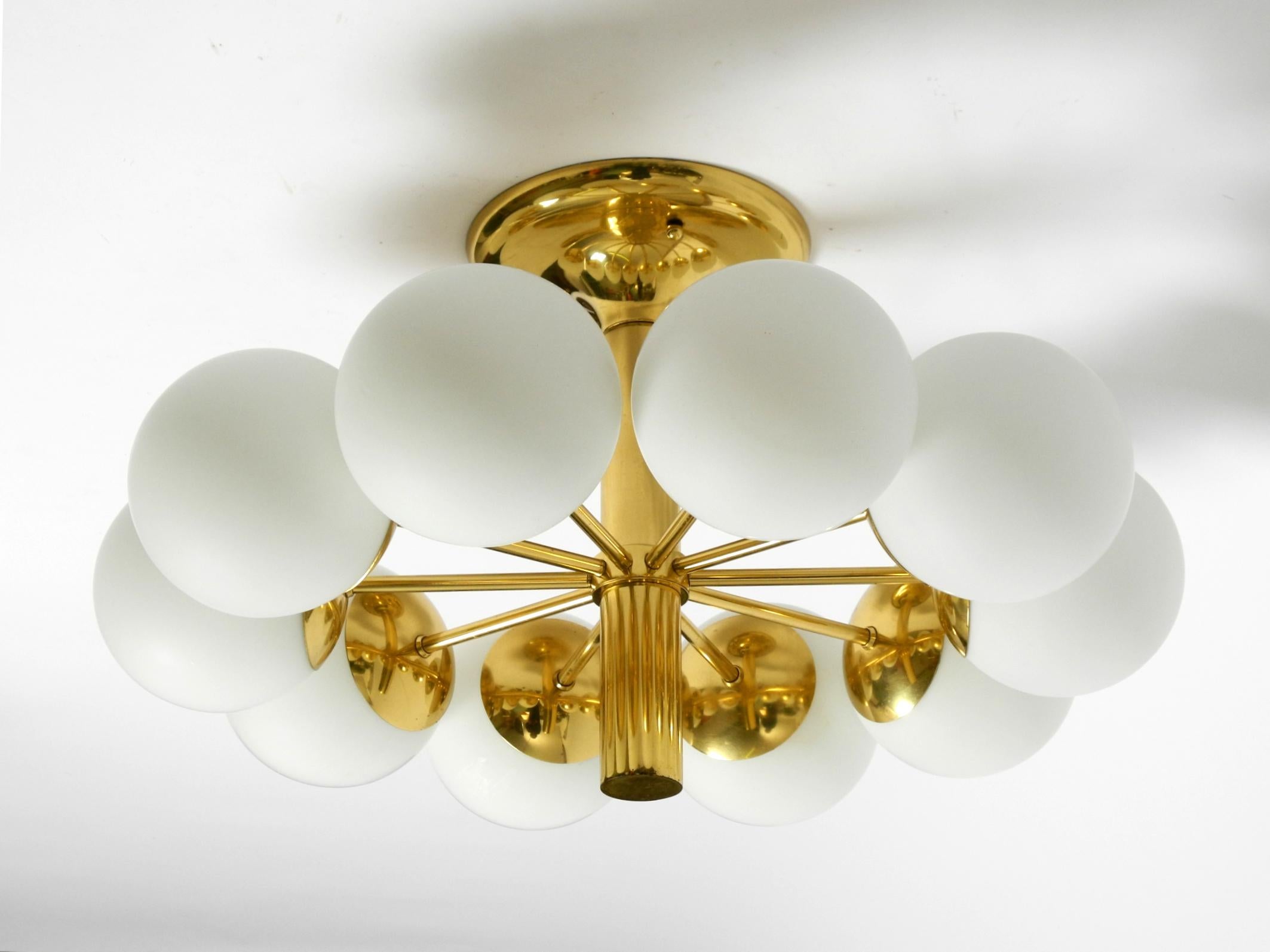1960s Space Age brass ceiling lamp with 10 glass balls by Kaiser Leuchten For Sale 8