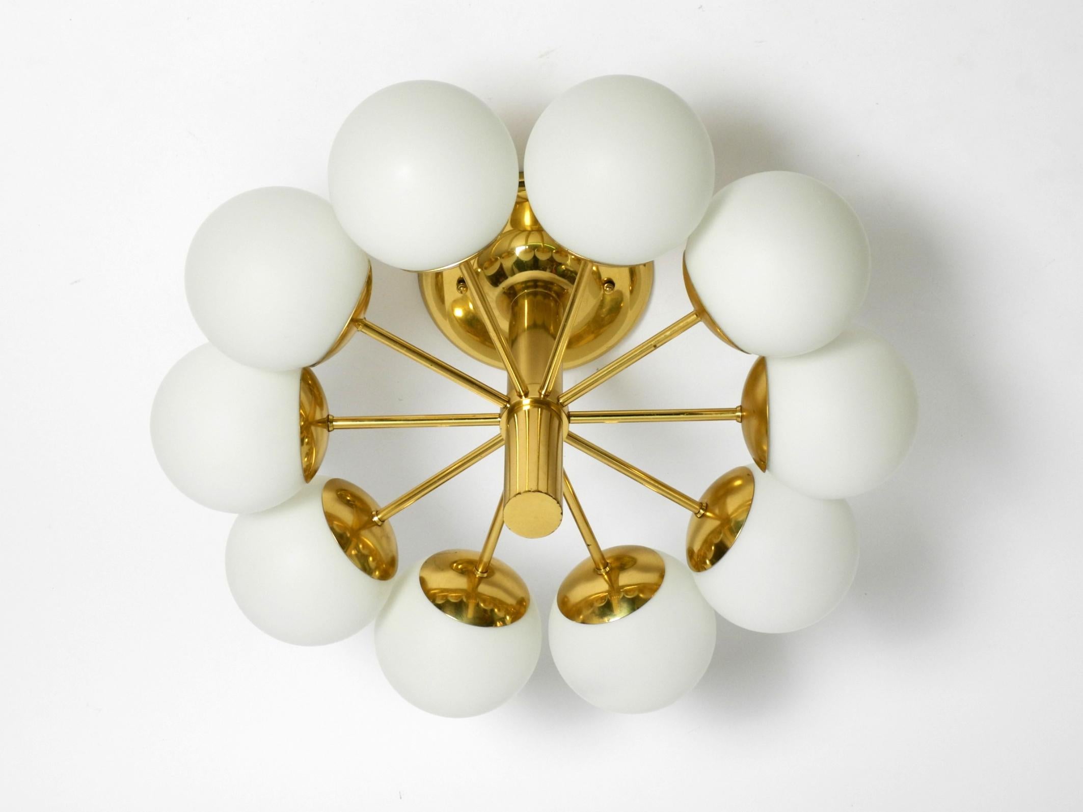 1960s Space Age brass ceiling lamp with 10 glass balls by Kaiser Leuchten For Sale 9