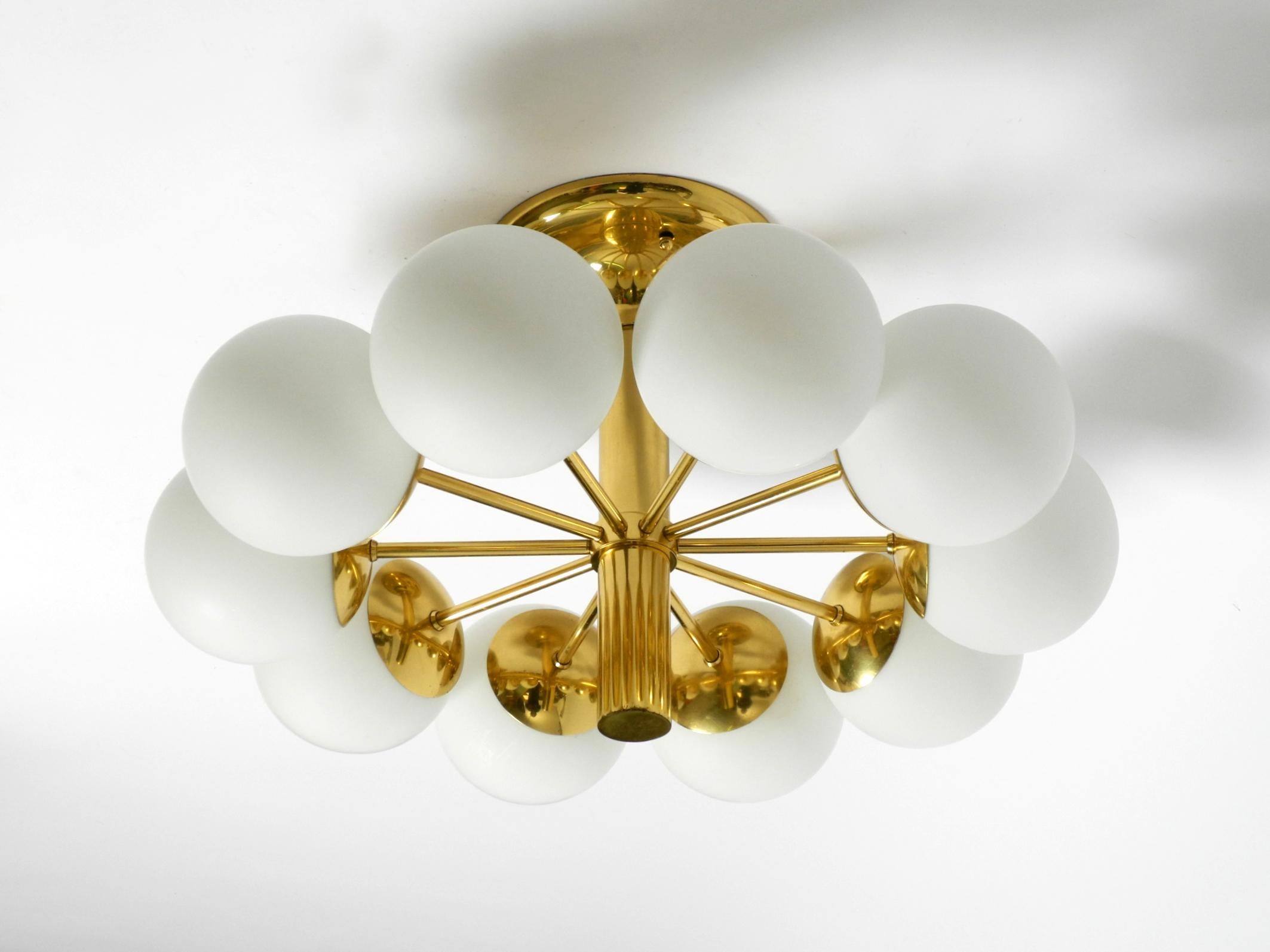 1960s Space Age brass ceiling lamp with 10 glass balls by Kaiser Leuchten For Sale 10