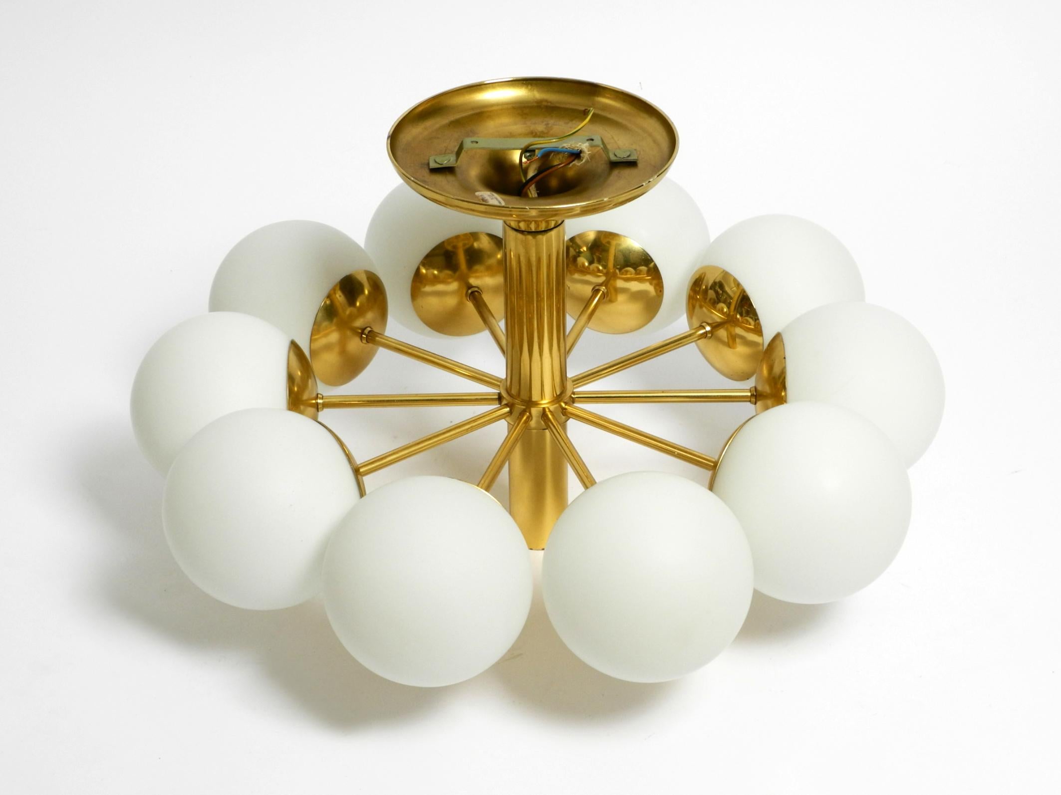 1960s Space Age brass ceiling lamp with 10 glass balls by Kaiser Leuchten For Sale 1