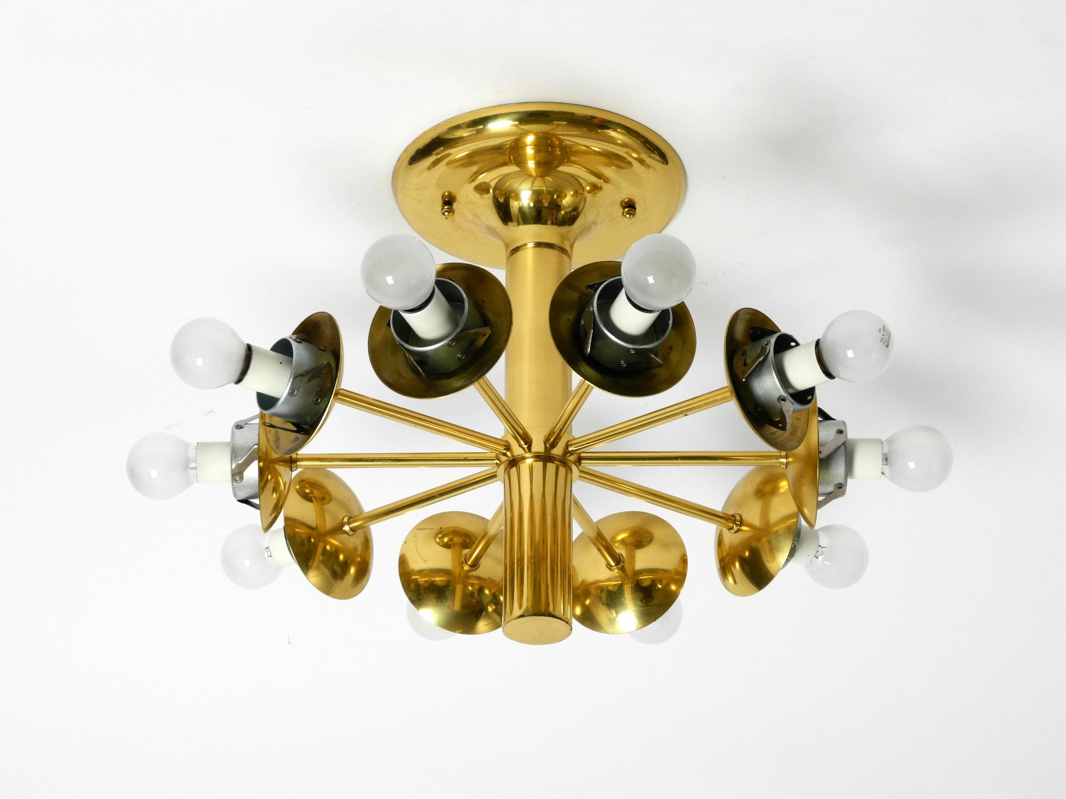 1960s Space Age brass ceiling lamp with 10 glass balls by Kaiser Leuchten For Sale 2