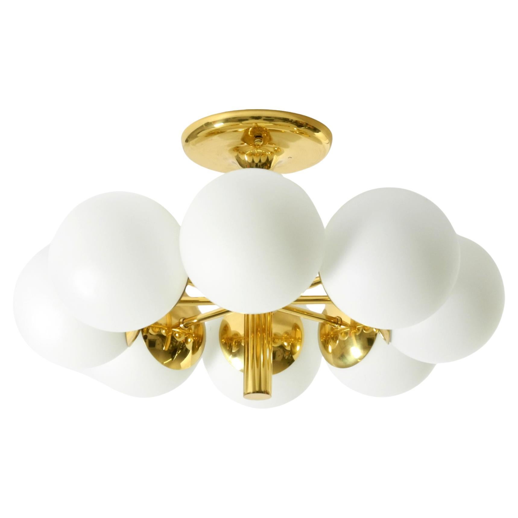 1960s Space Age brass ceiling lamp with 8 glass balls by Kaiser Leuchten