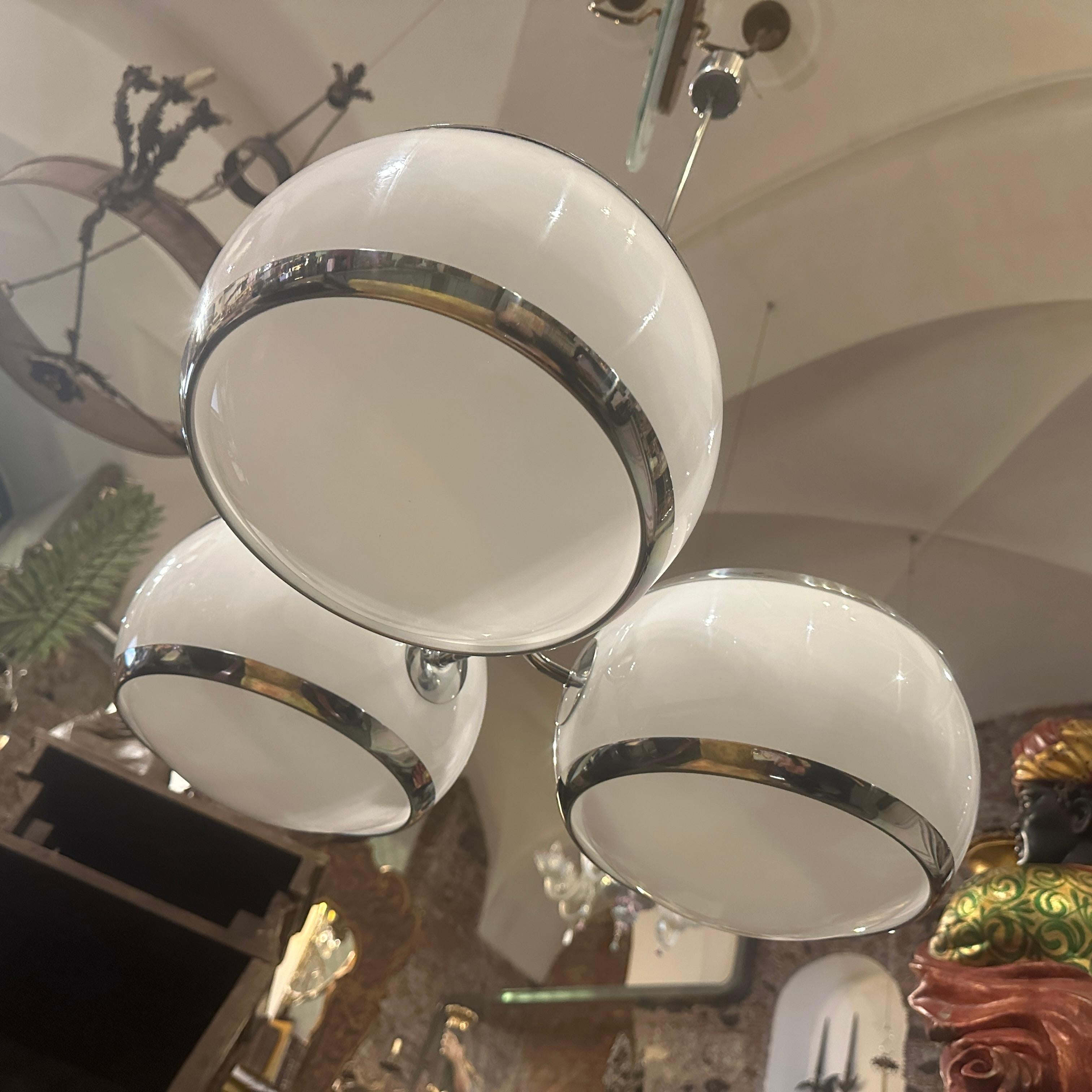1960s Space Age Chromed Metal and White Plastic Chandelier by Stilux Milano For Sale 6