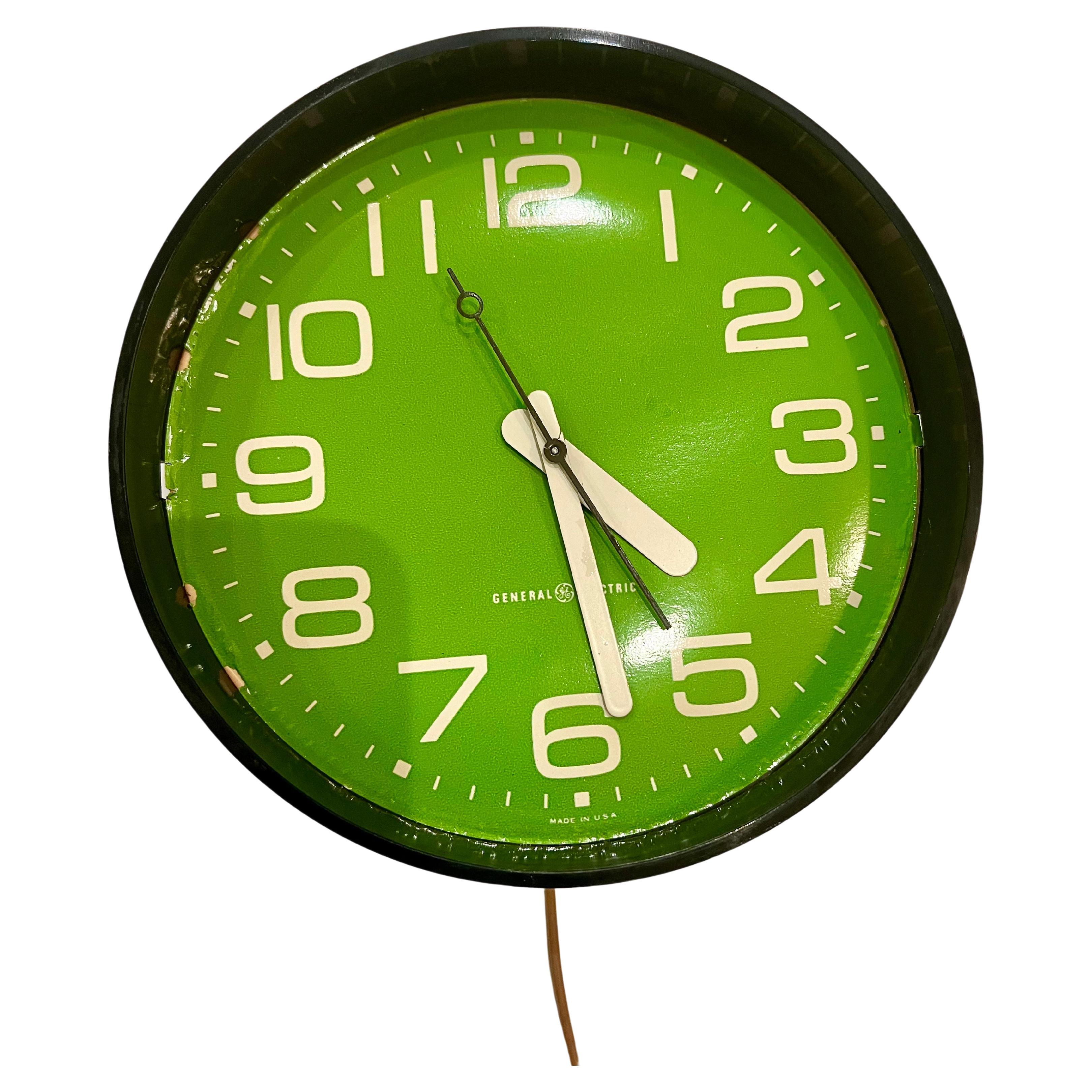 American 1960's Space Age Electric Wall Clock by General Electric Lime Green Rare For Sale