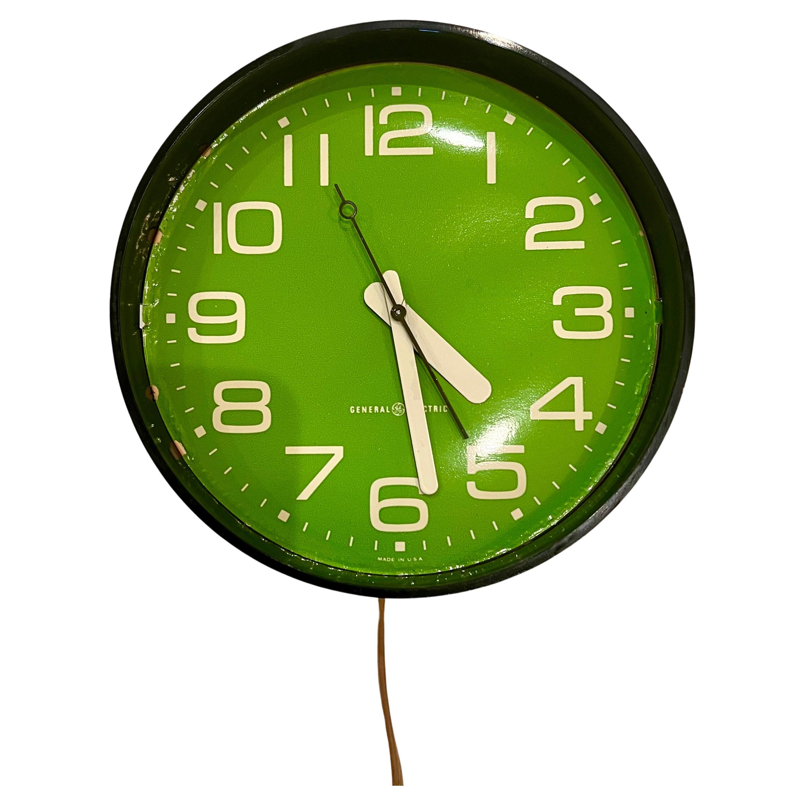 20th Century 1960's Space Age Electric Wall Clock by General Electric Lime Green Rare For Sale