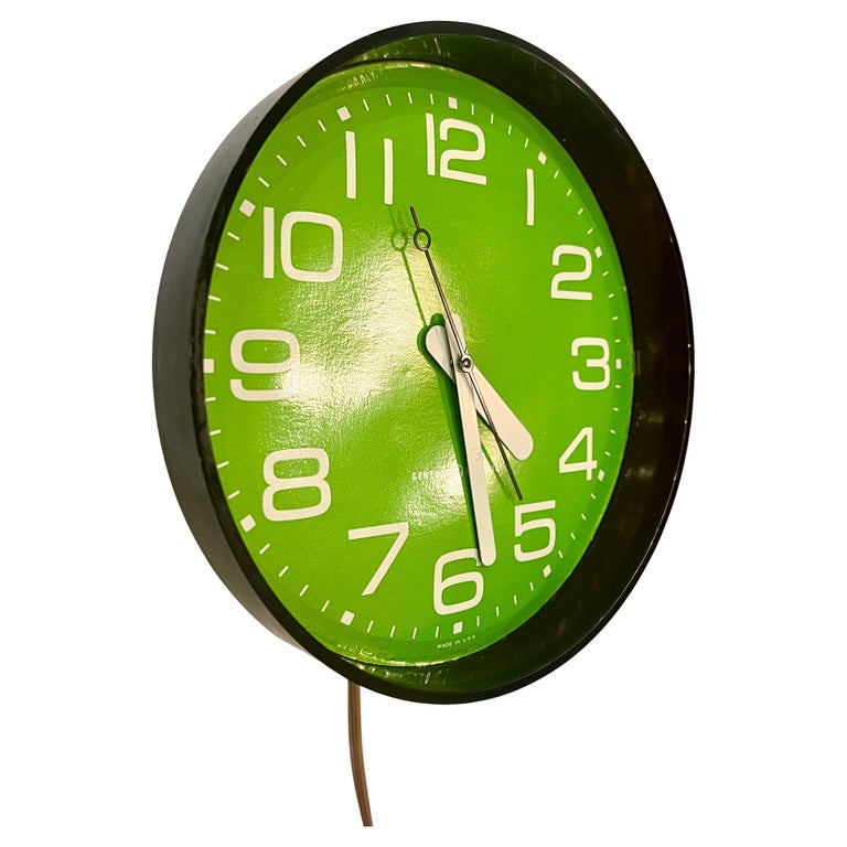 1960's Space Age Electric Wall Clock by General Electric Lime