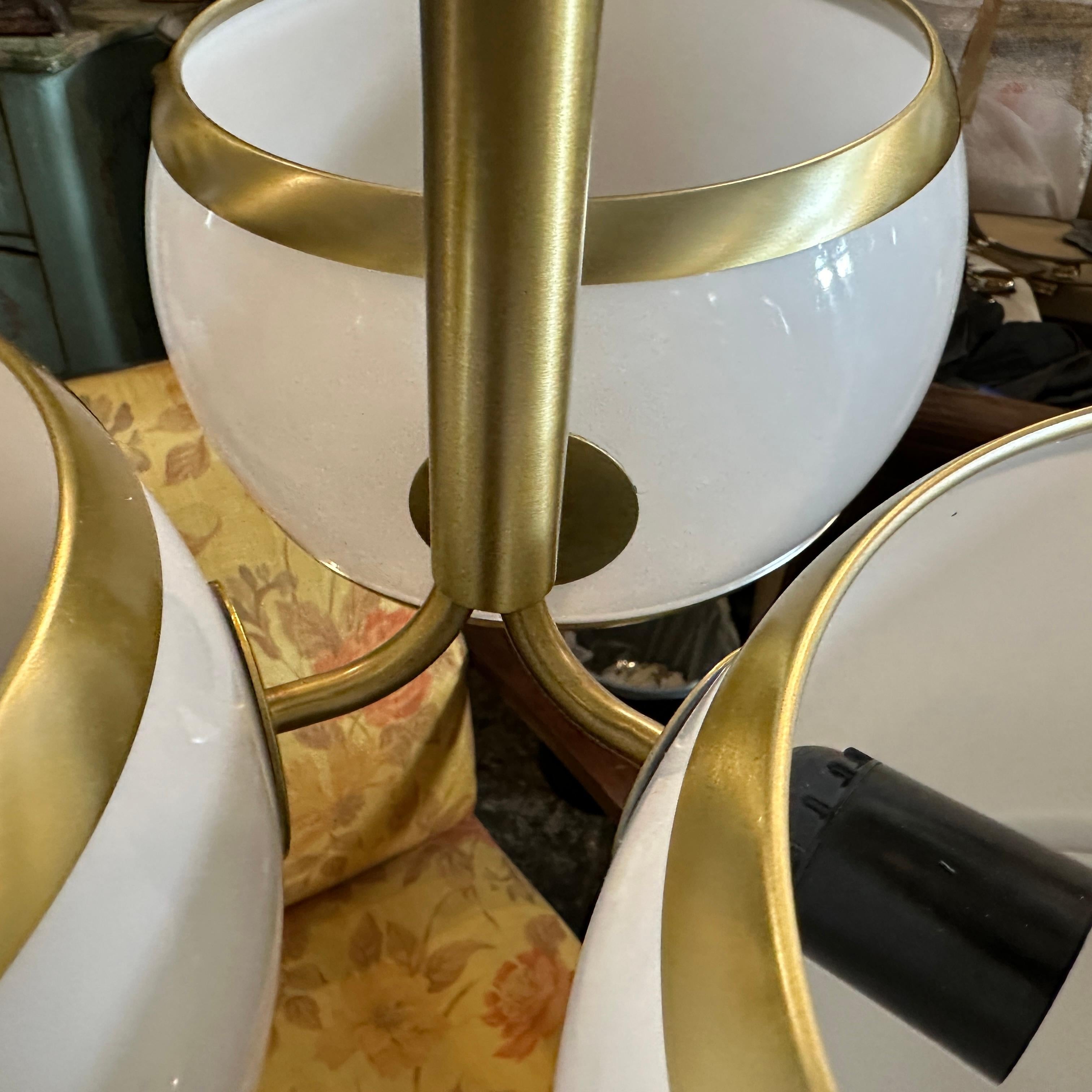1960s Space Age Gilded Metal and White Plastic Chandelier by Stilux Milano For Sale 7