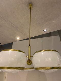 1960s Space Age Gilded Metal and White Plastic Chandelier by Stilux Milano