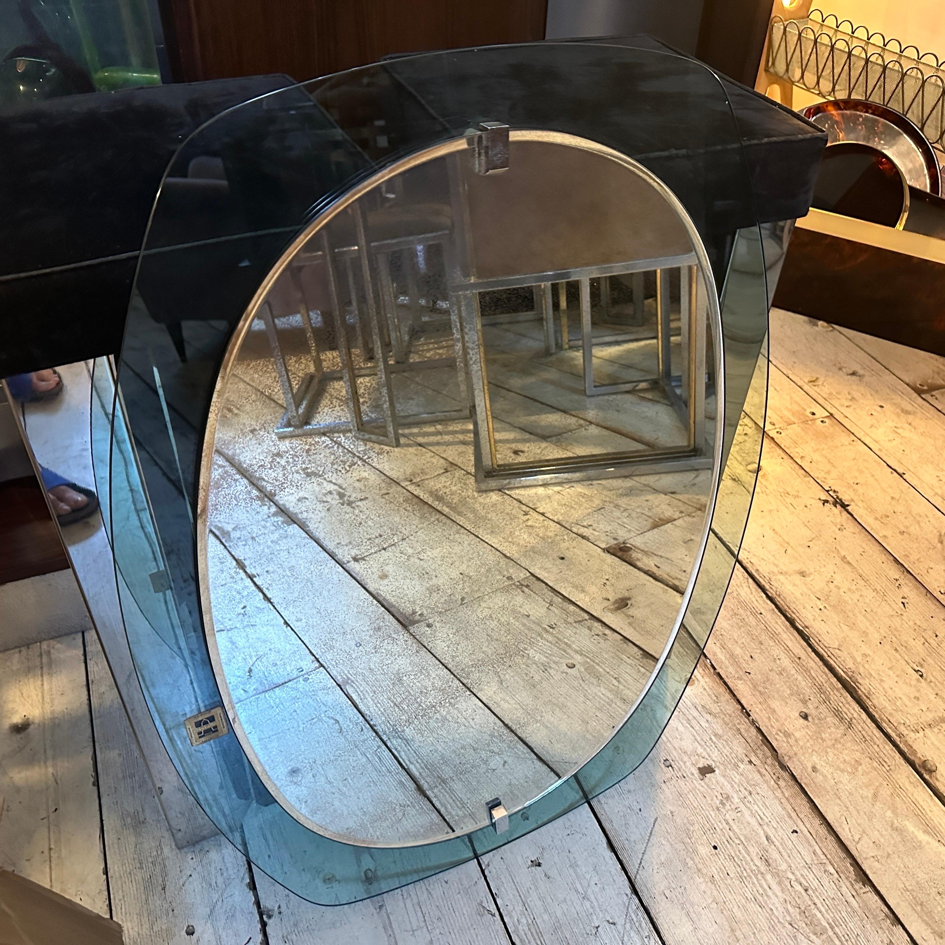 1960s Space Age Gray and Clear Glass Italian Wall Mirror by Veca For Sale 9