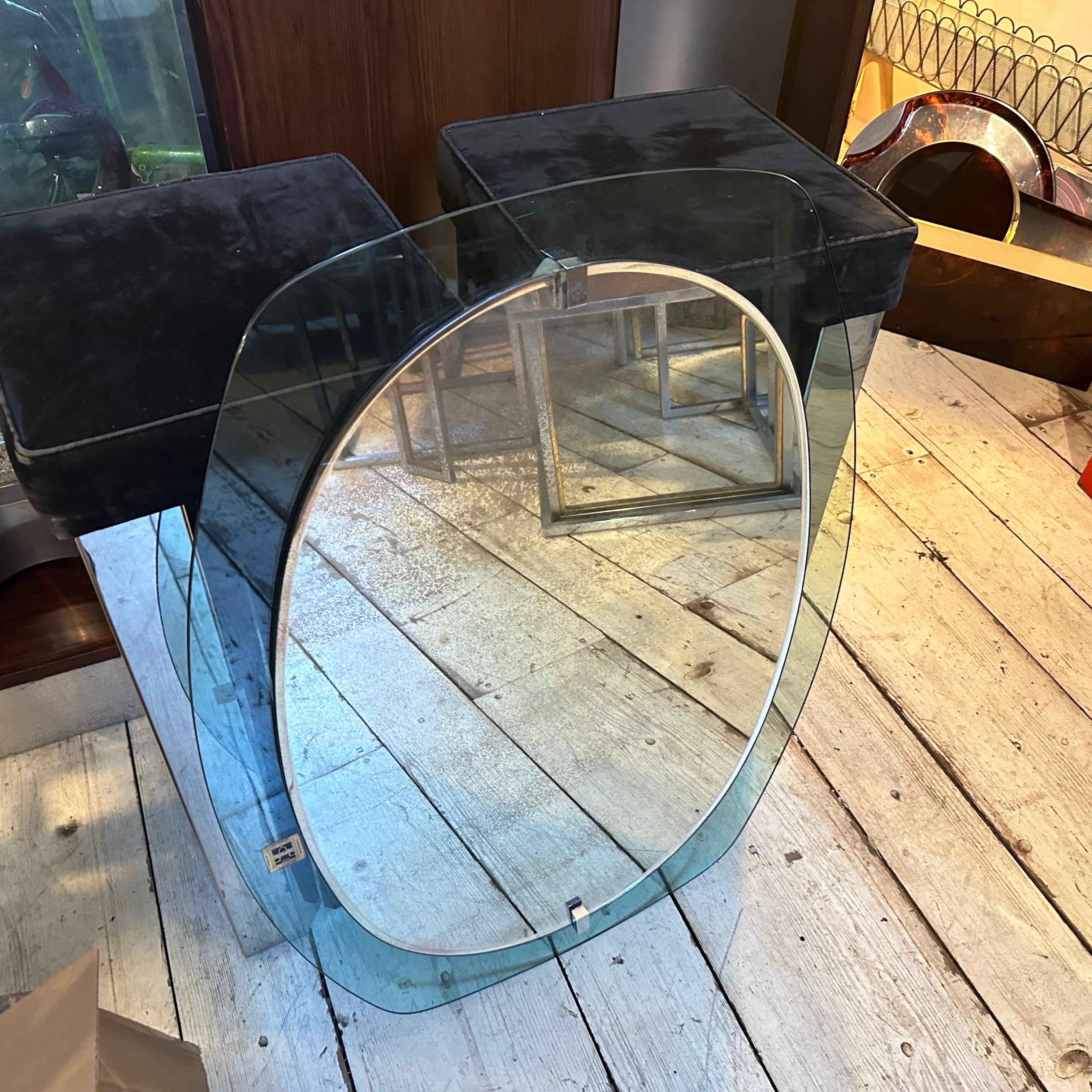 1960s Space Age Gray and Clear Glass Italian Wall Mirror by Veca For Sale 10
