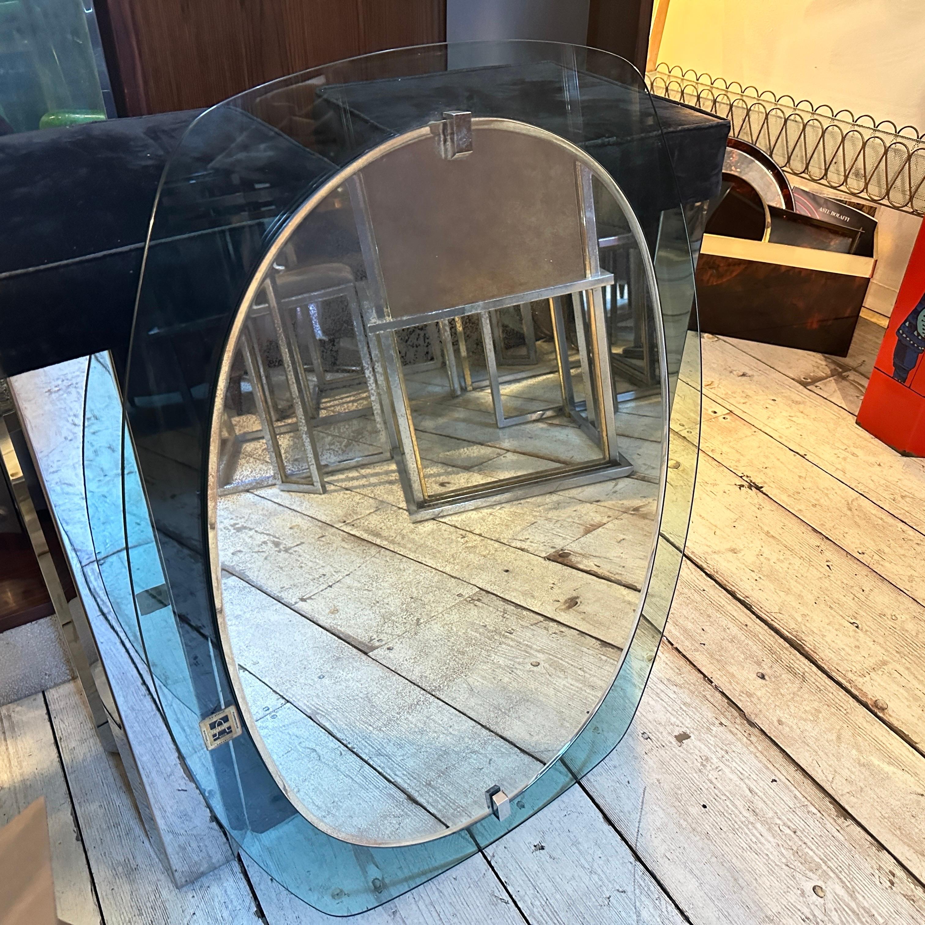 1960s Space Age Gray and Clear Glass Italian Wall Mirror by Veca For Sale 11