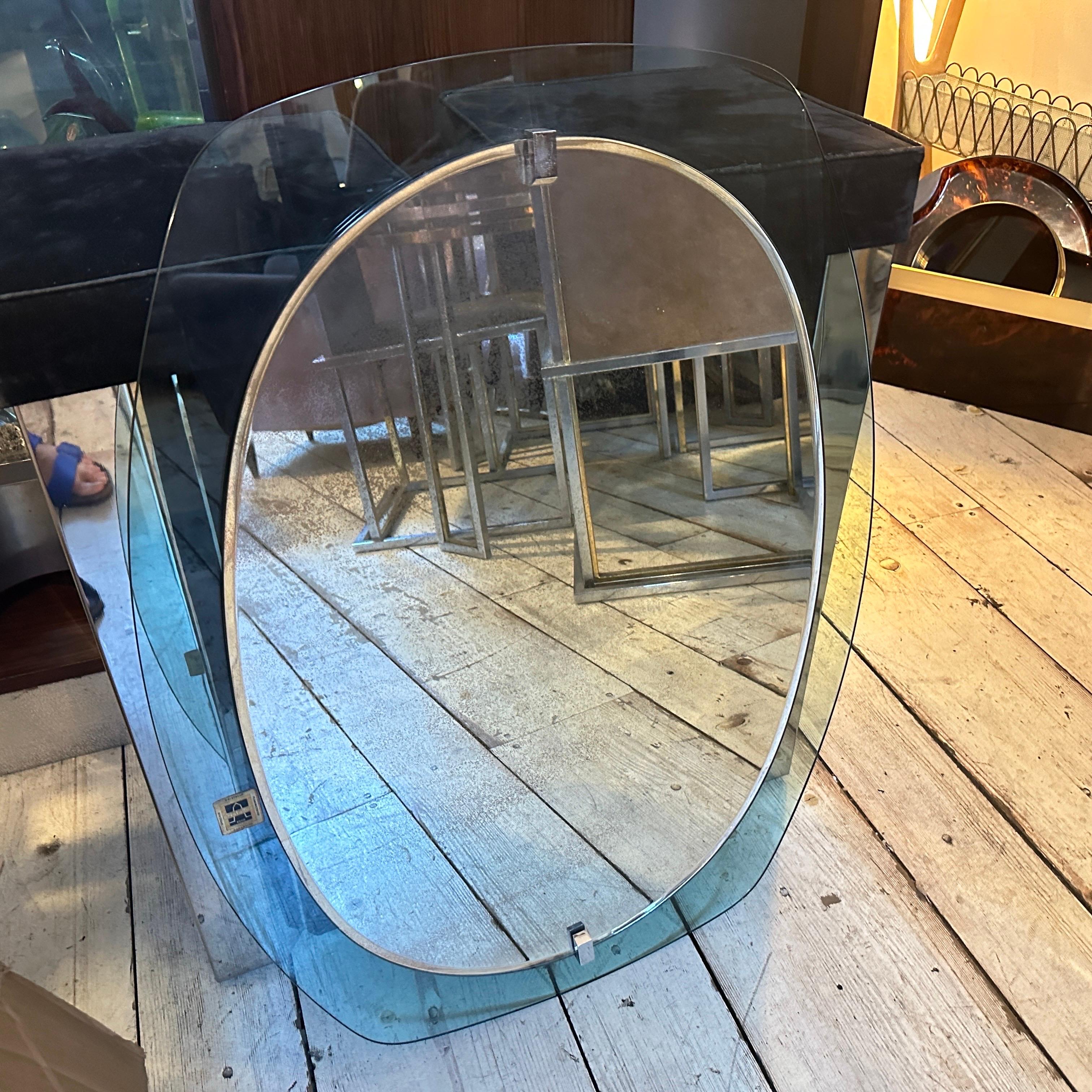 1960s Space Age Gray and Clear Glass Italian Wall Mirror by Veca For Sale 12