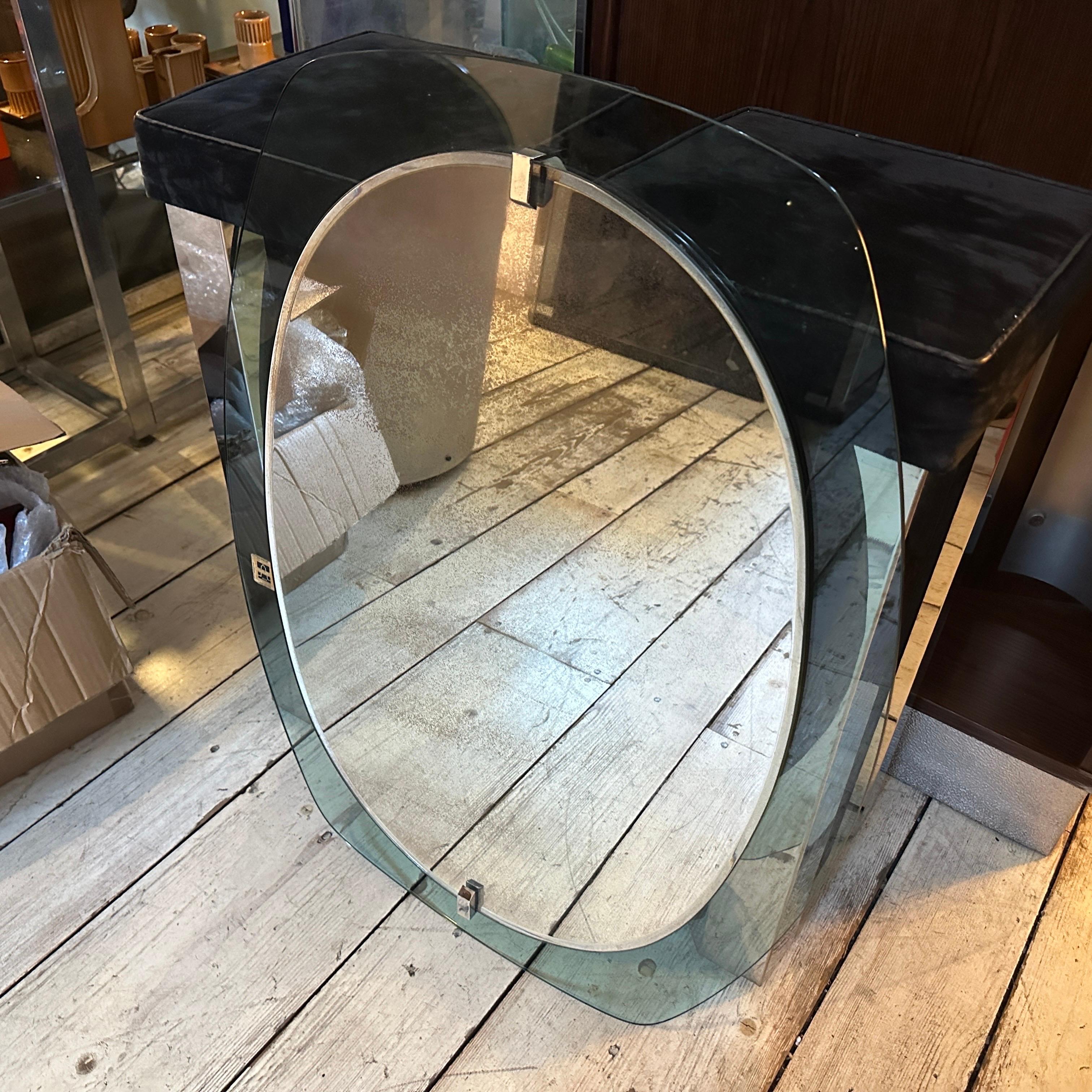 1960s Space Age Gray and Clear Glass Italian Wall Mirror by Veca For Sale 1