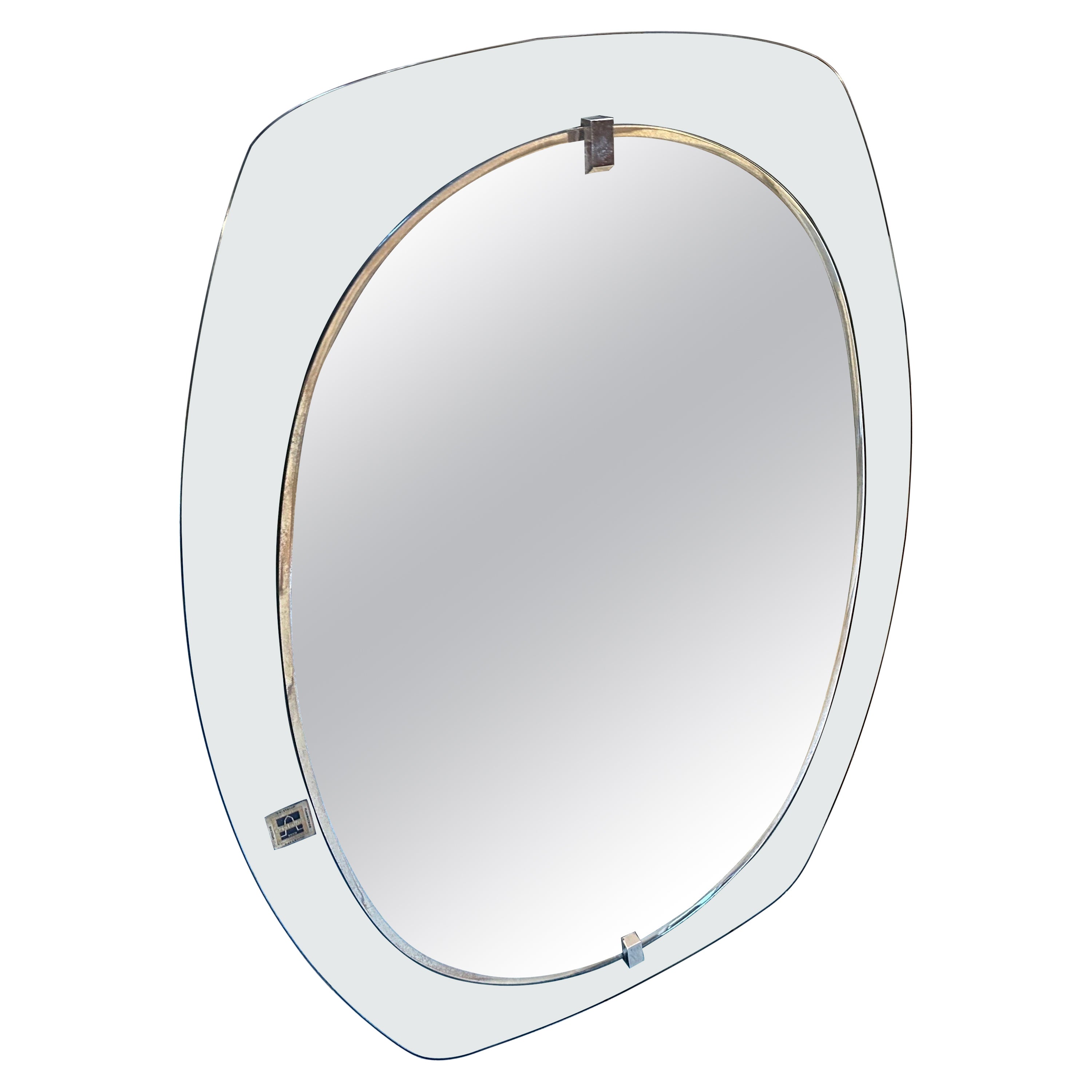 1960s Space Age Gray and Clear Glass Italian Wall Mirror by Veca