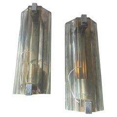 1960s Space Age Heavy Curved Glass and Steel Wall Sconces by Veca