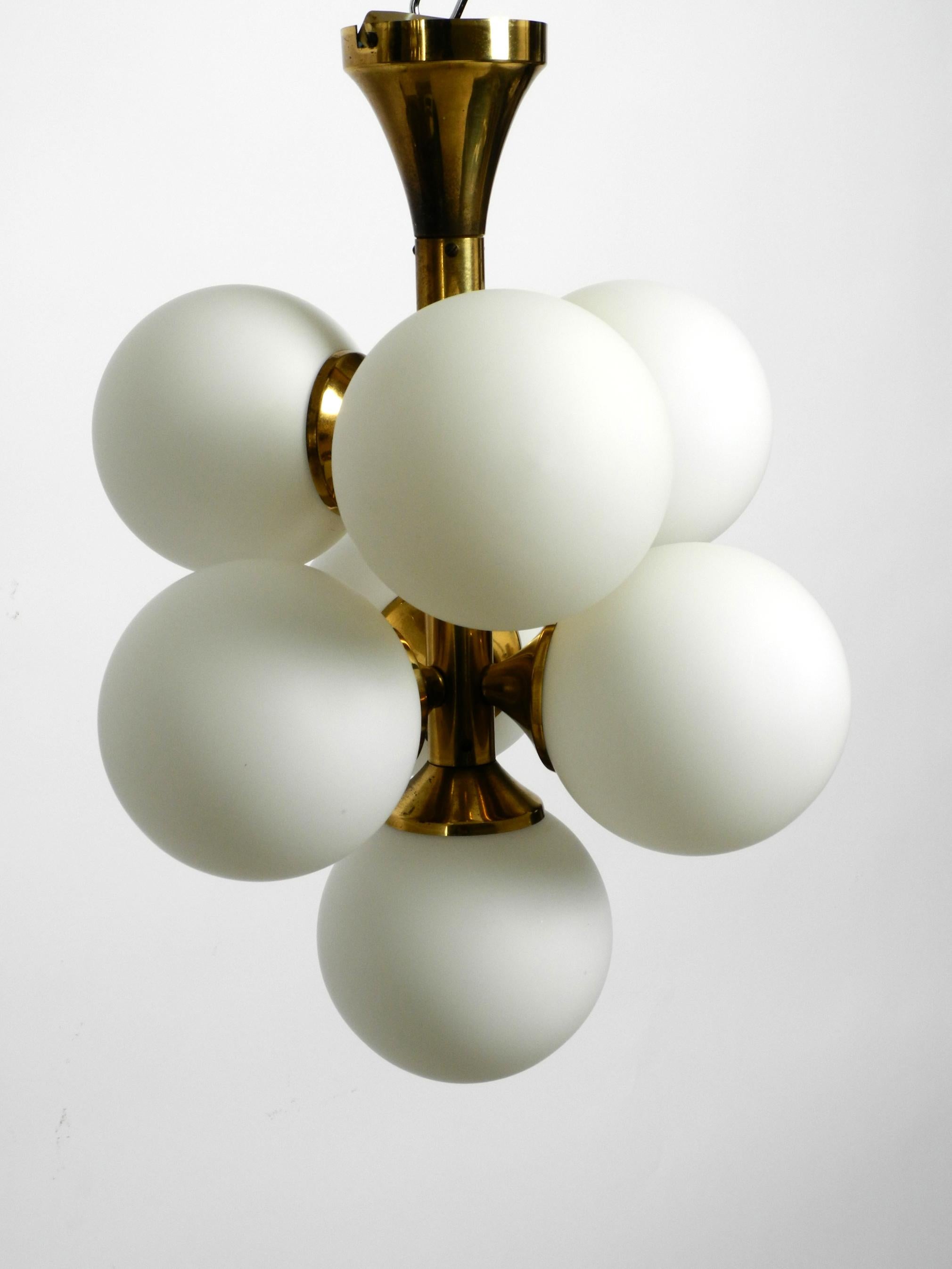 1960s Space Age Kaiser Leuchten Brass Ceiling Lamp with 7 Spherical Glass Shades 2