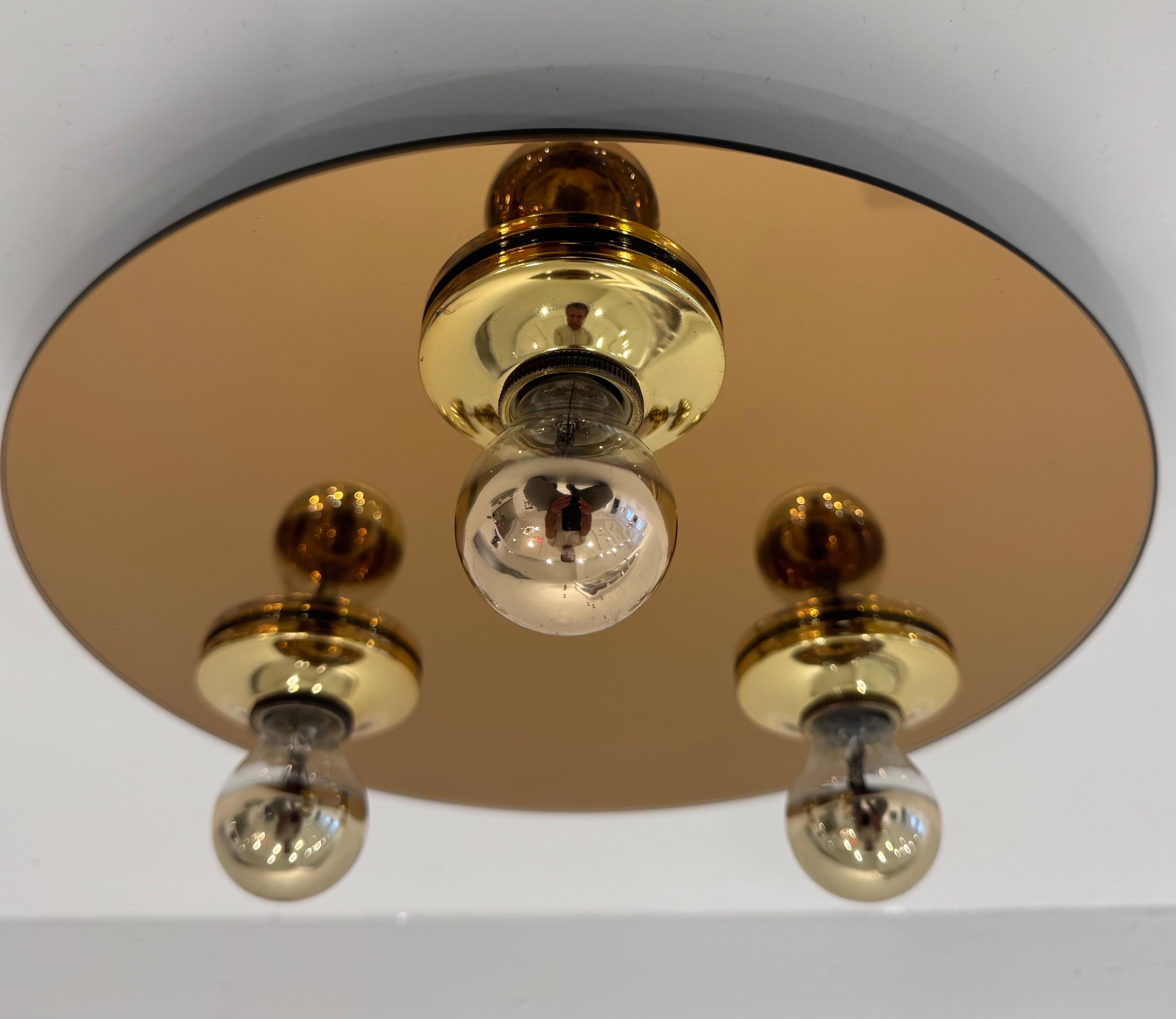 Brass 1960s Space Age Mid Century Modernist Flush Light For Sale