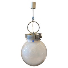 1960s Space Age Opalescent Murano Glass and Chromed Metal Pendant by Mazzega