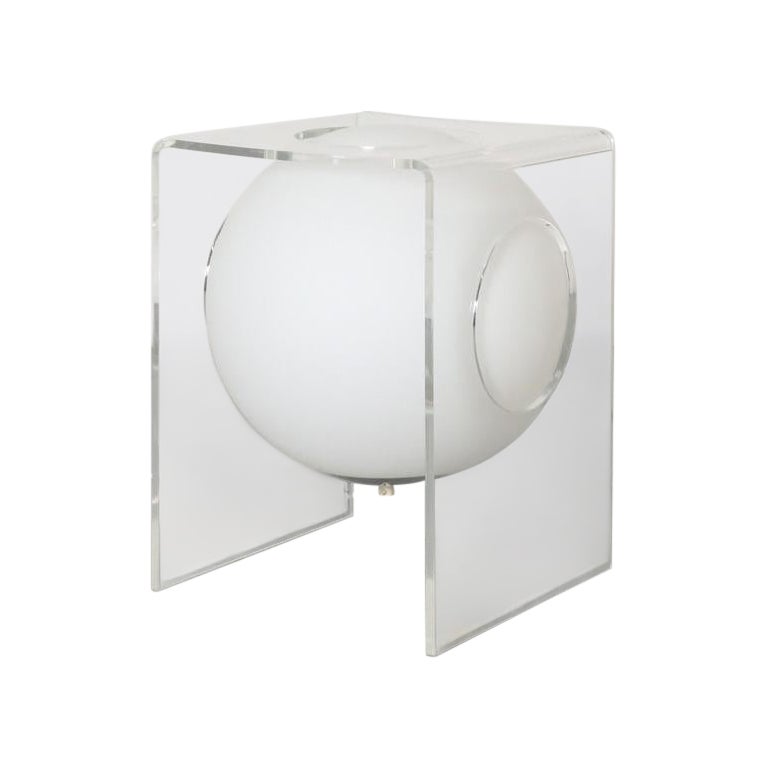 1960s Space Age Plexiglass and Milk Glass Globe Side Table Lamp