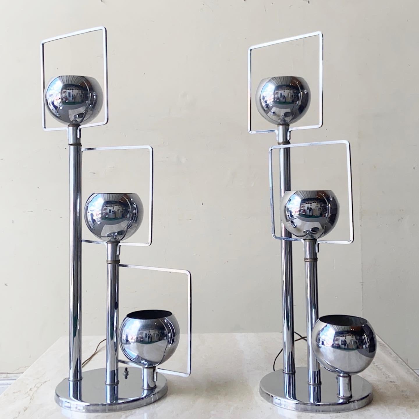Chrome 1960s Space Age Robert Sonneman Style Table Lamps - a Pair