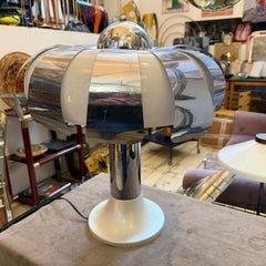 A Rare 1960s Space Age Steel and Glass Italian Mushroom Table Lamp