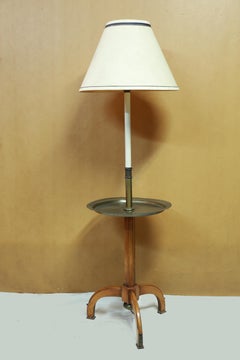 1960s Space Age Stiffel Tripod Floor Lamp, Maple and Brass, Lightolier Styling